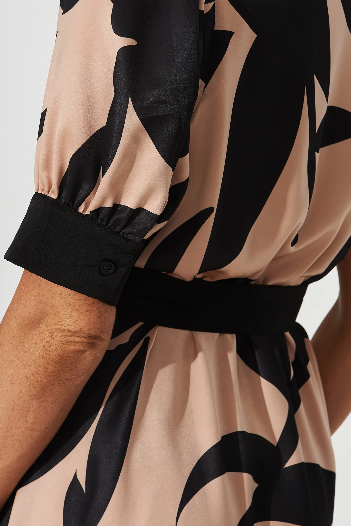 Kristel Shirt Dress In Brown With Black Print Satin - Image 11