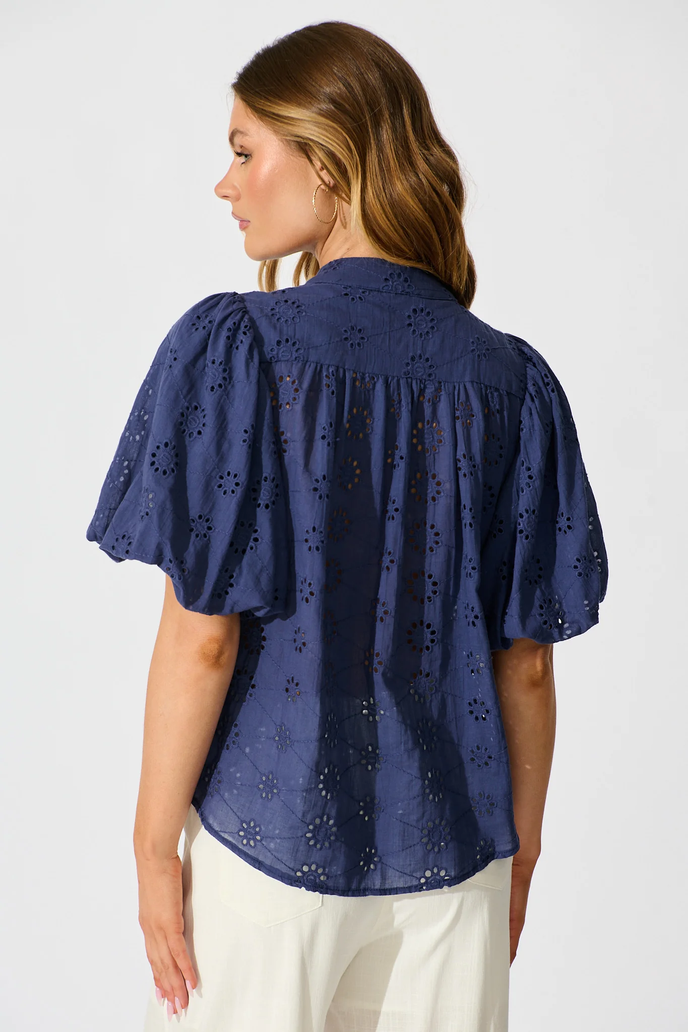 Krizza Top In Navy Embroidered Cotton - Image 3