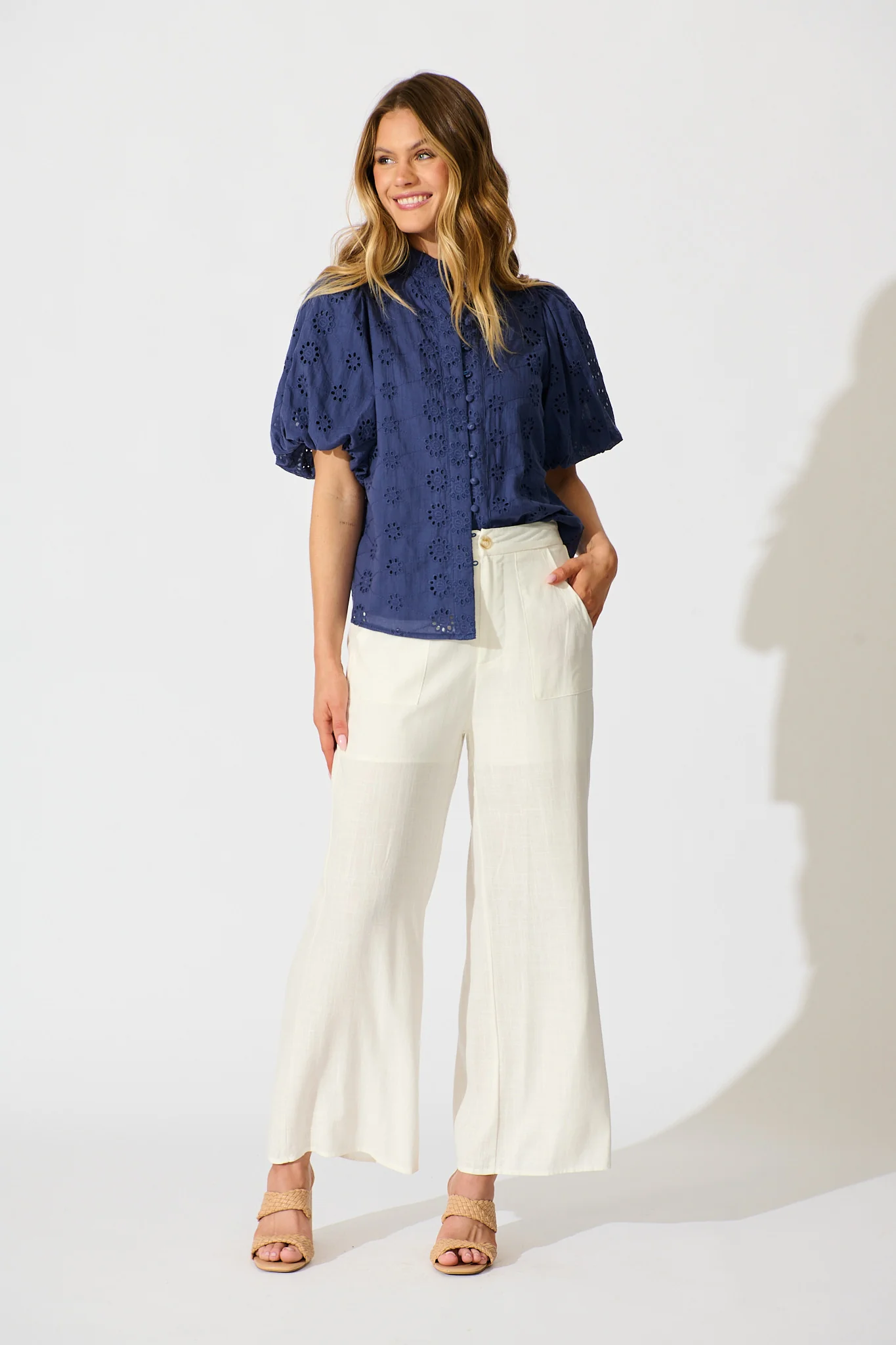 Krizza Top In Navy Embroidered Cotton - Image 4