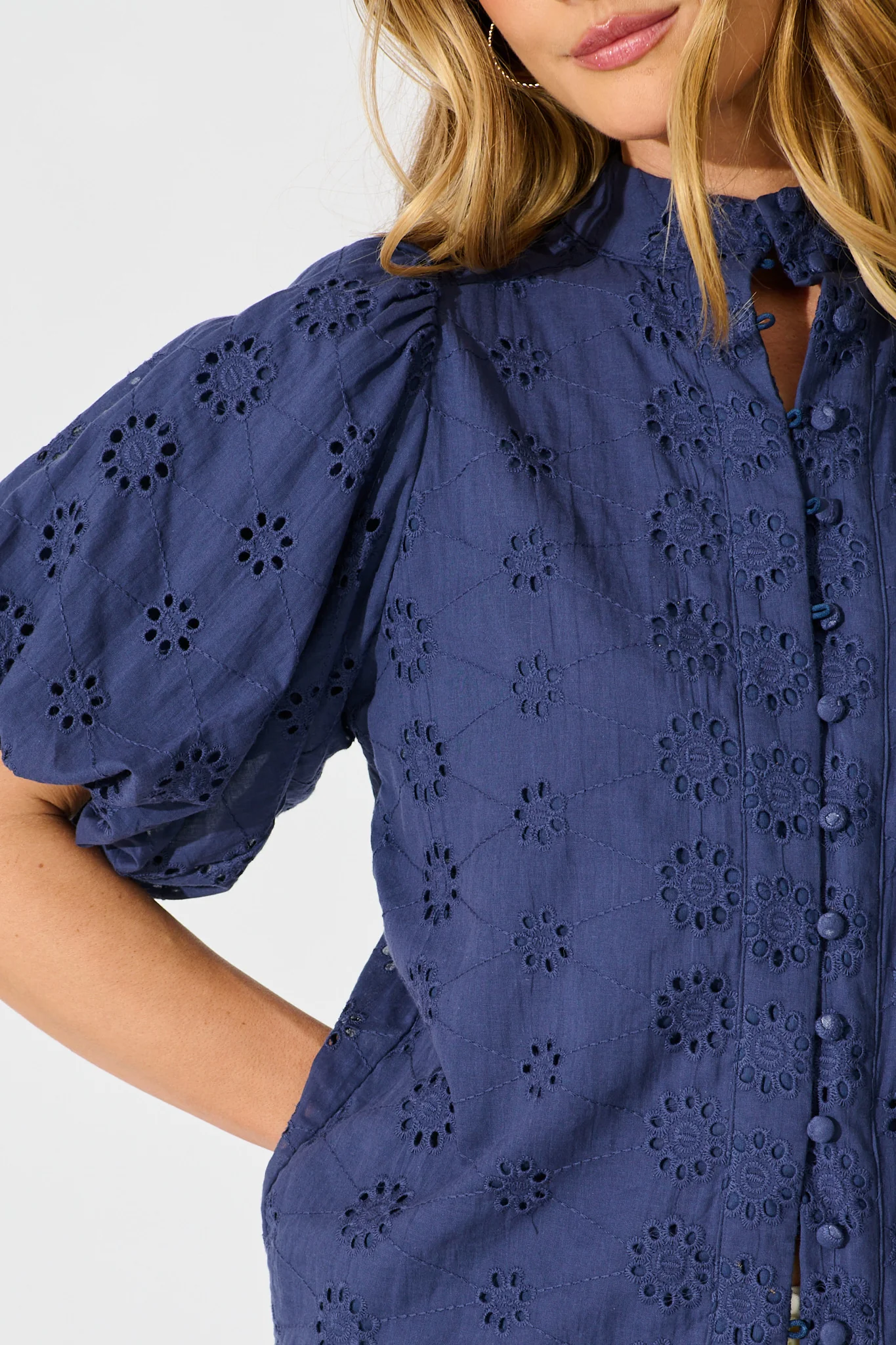 Krizza Top In Navy Embroidered Cotton - Image 5