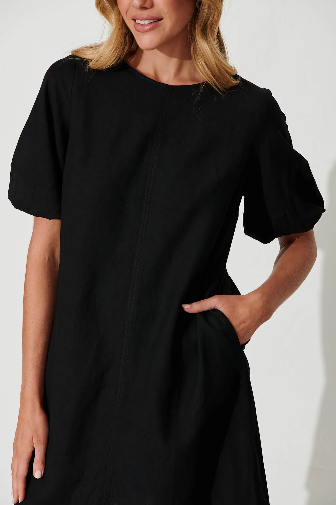 Kyoto Dress In Black Cotton Linen - Image 6