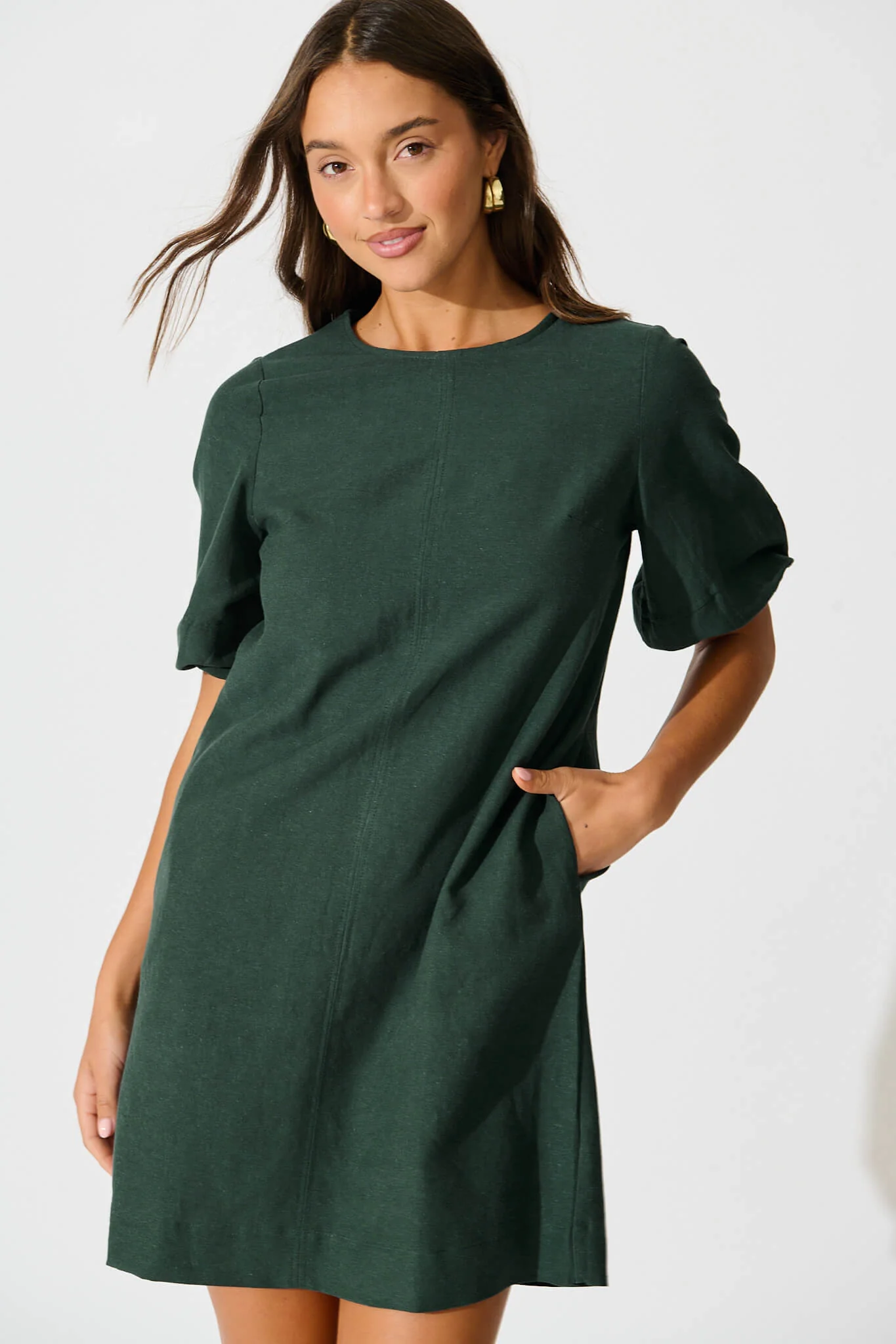 Kyoto Dress In Emerald Cotton Linen - Image 2