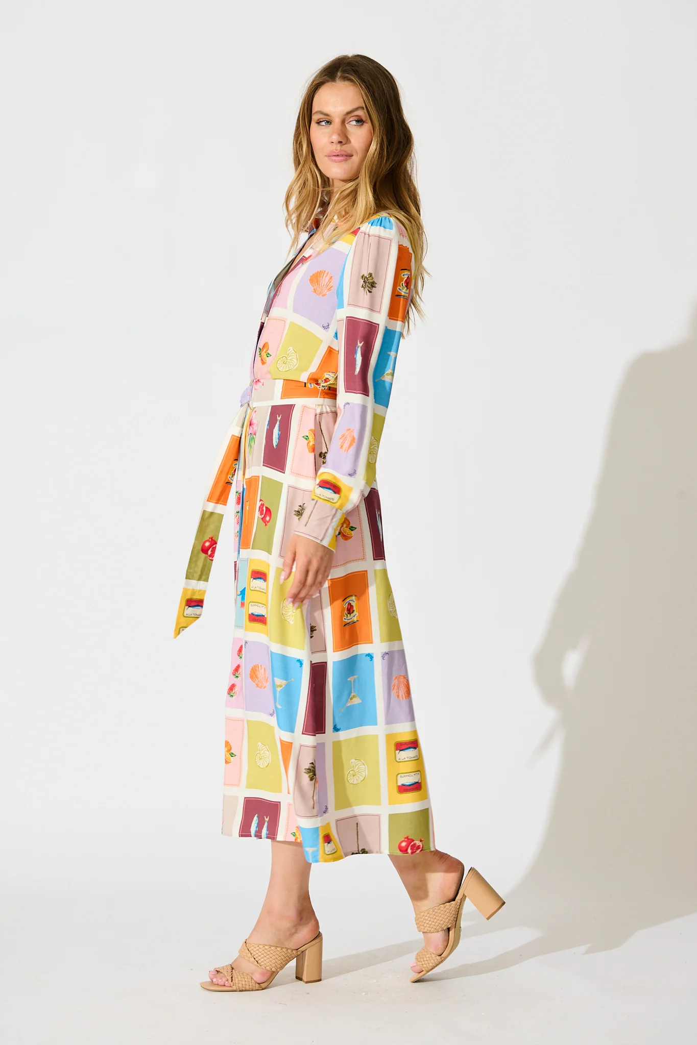La Dolce Vita Maxi Shirt Dress in Multi Conversational Print - Image 3