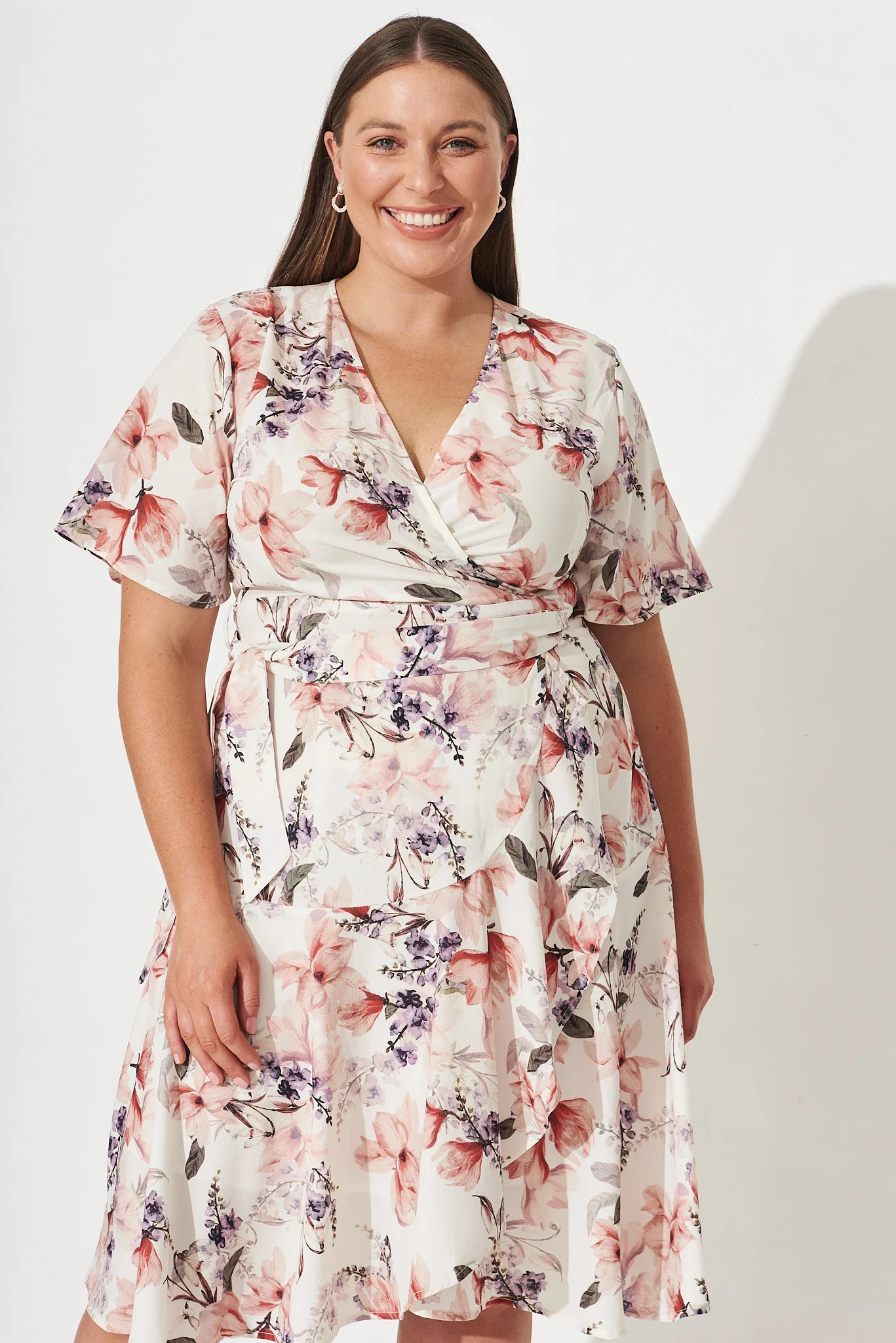 Lacey Wrap Dress In Cream Floral - Image 6