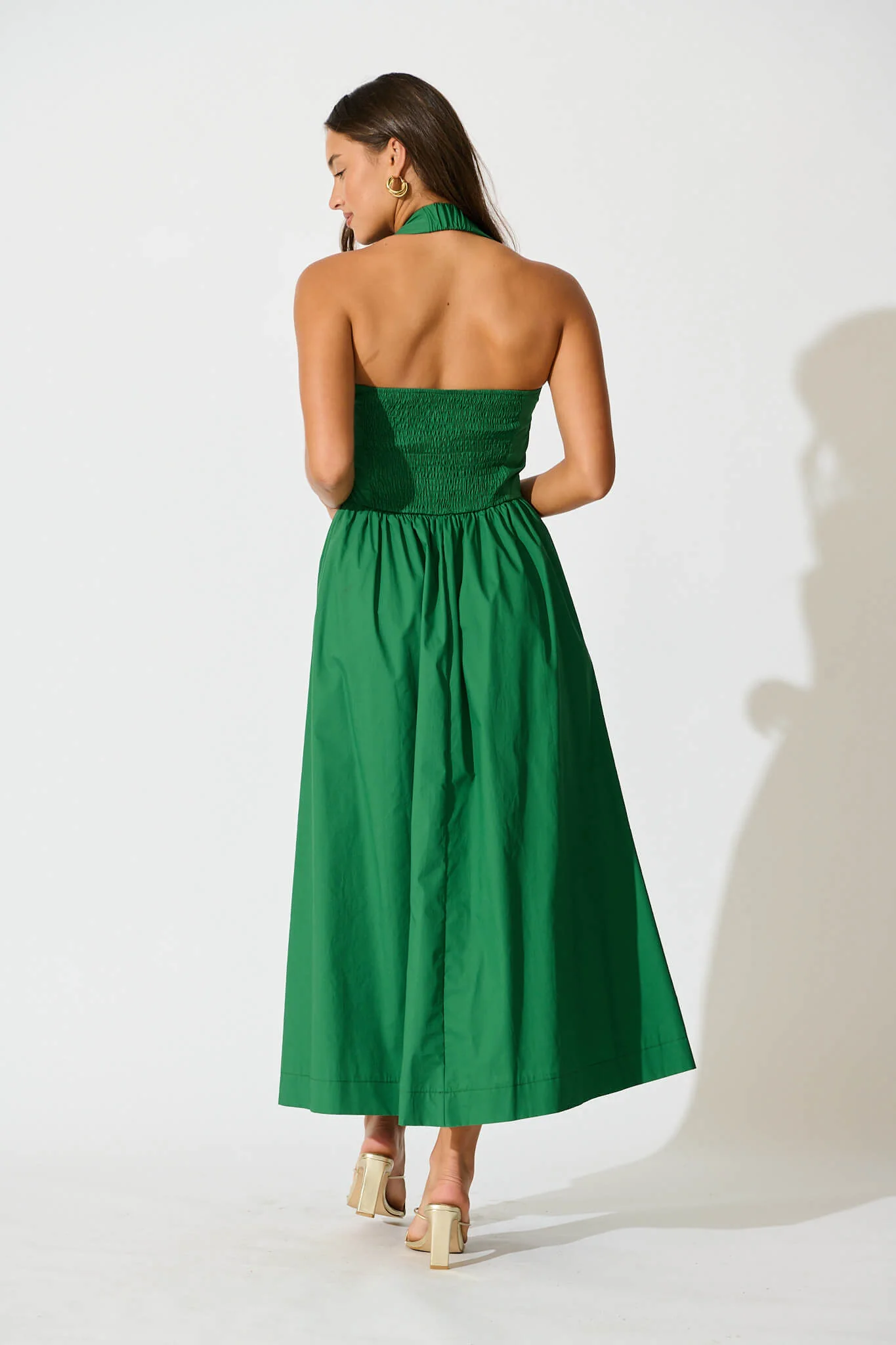 Lanna Halter Neck Maxi Dress in Green Cotton - Image 4
