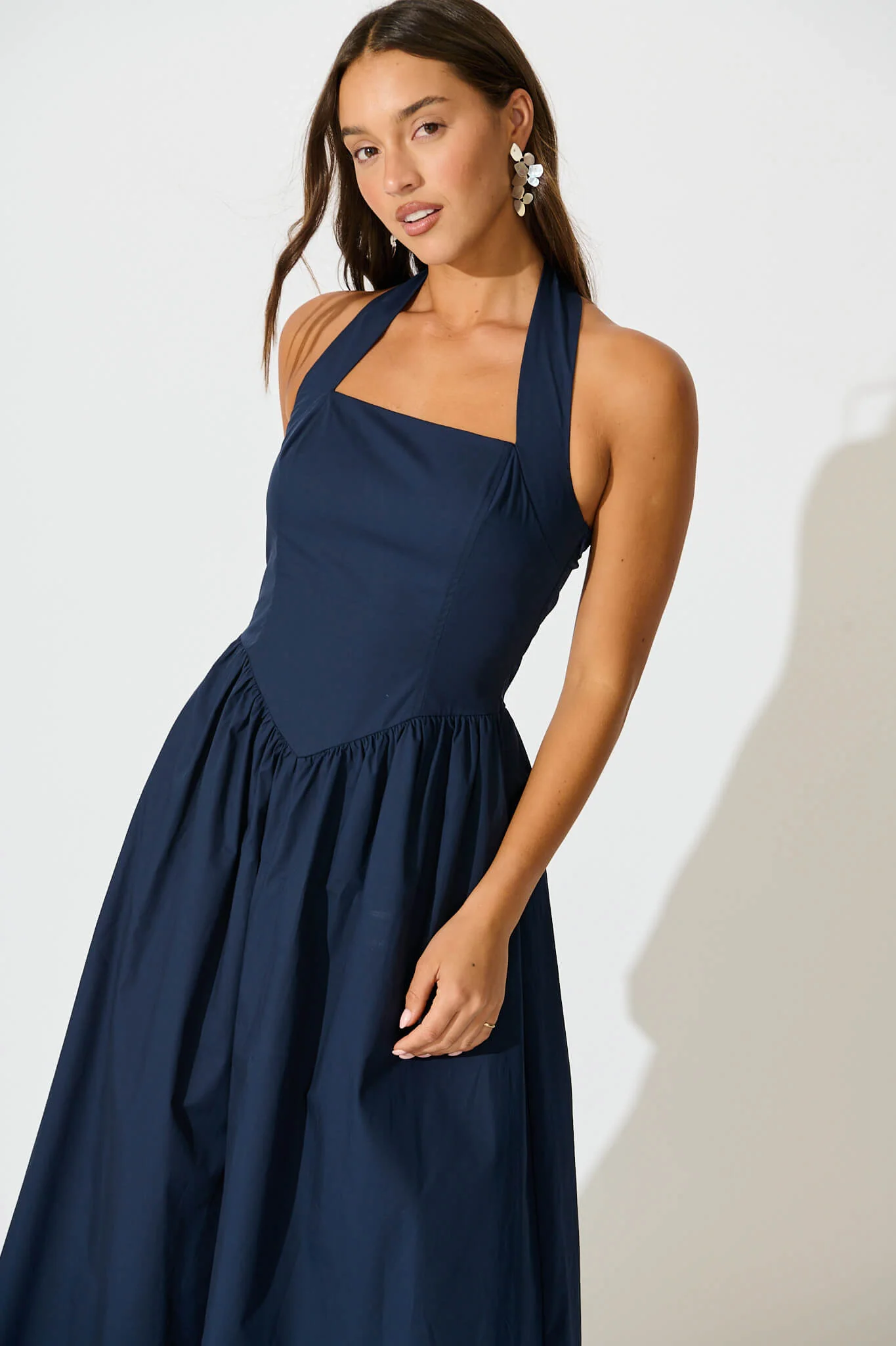 Lanna Halter Neck Maxi Dress in Navy Cotton - Image 6