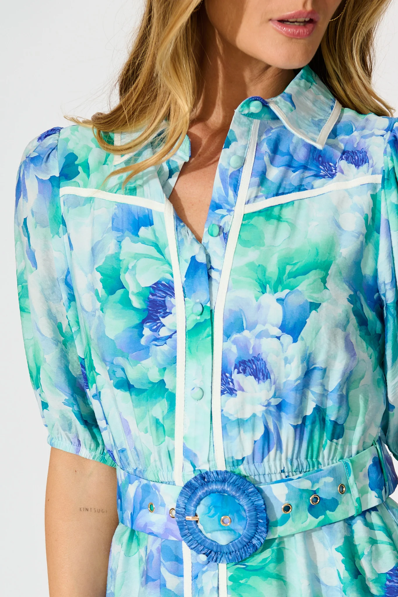 Laoise Shirt Dress in Blue Floral - Image 5