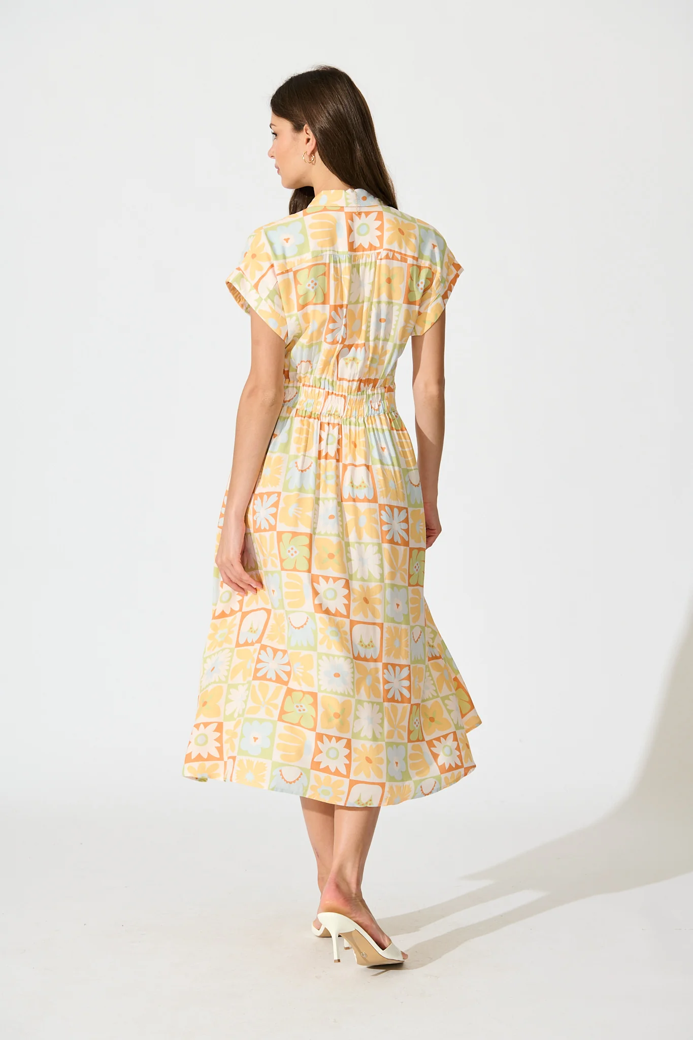 Lassie Midi Shirt Dress in Sage with Rust Patchwork Floral - Image 4