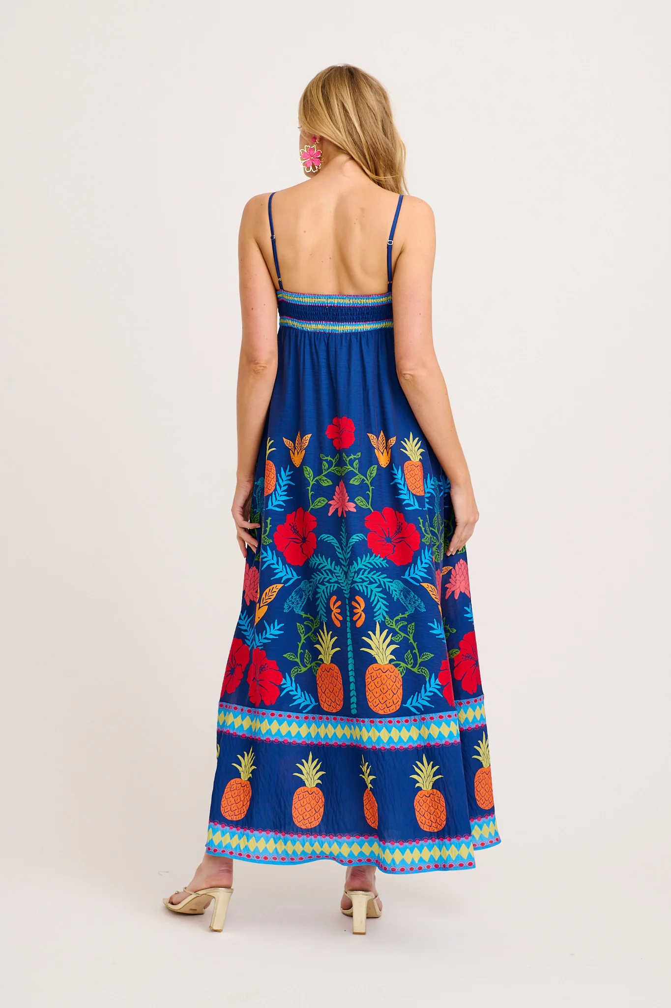 Lavara Maxi Sundress in Navy Multi Tropical Linen Blend - Image 4