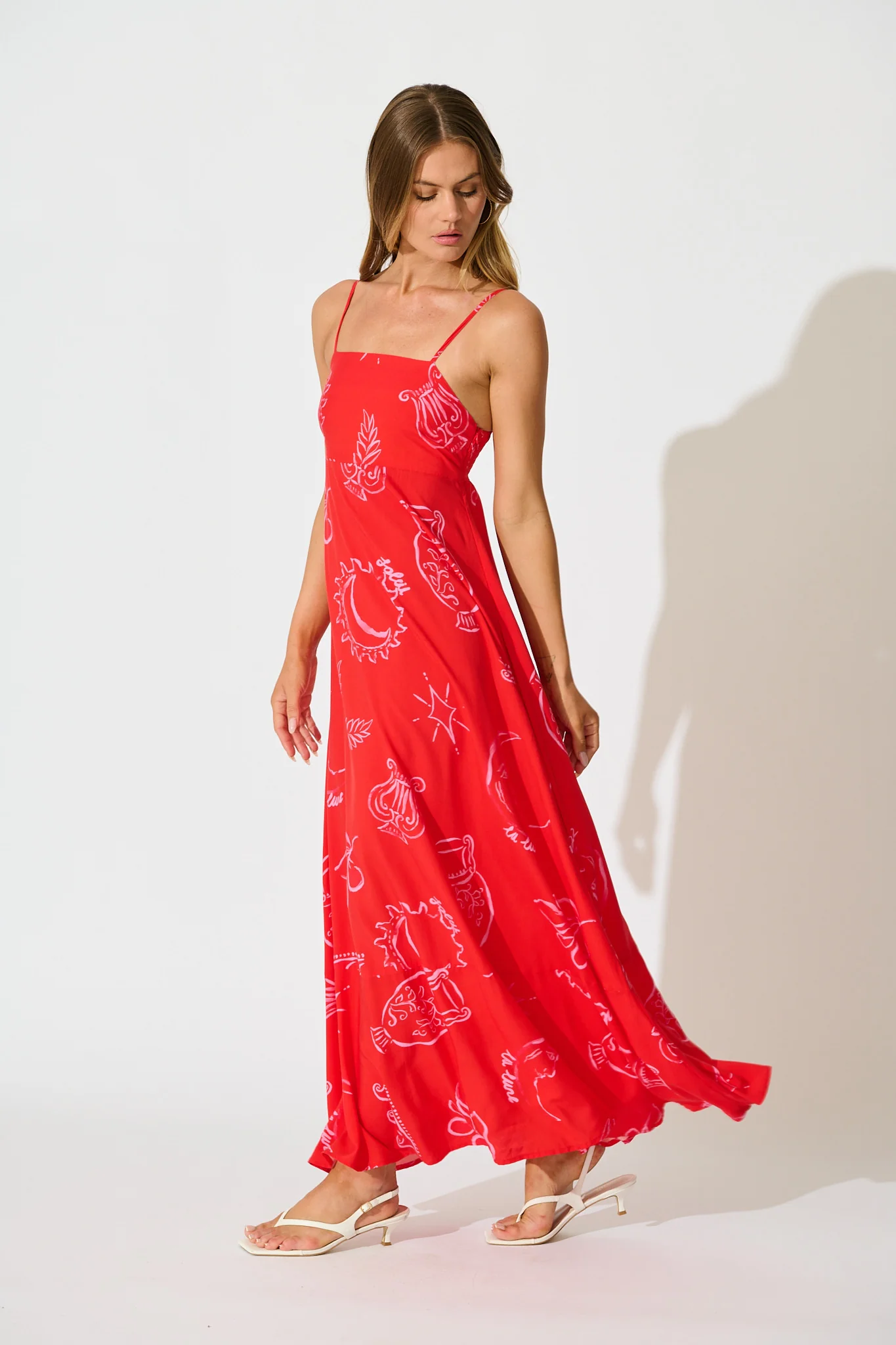 Lavara Maxi Sundress in Red with Pink Print - Image 3