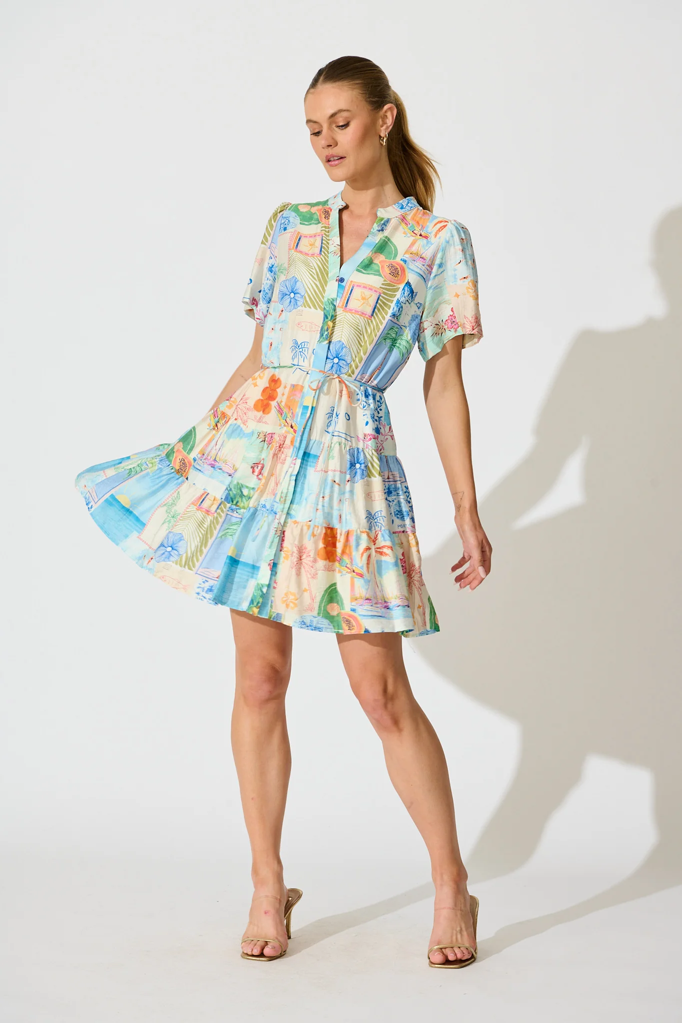 Lavender Dress in Multi Patchwork Summer print