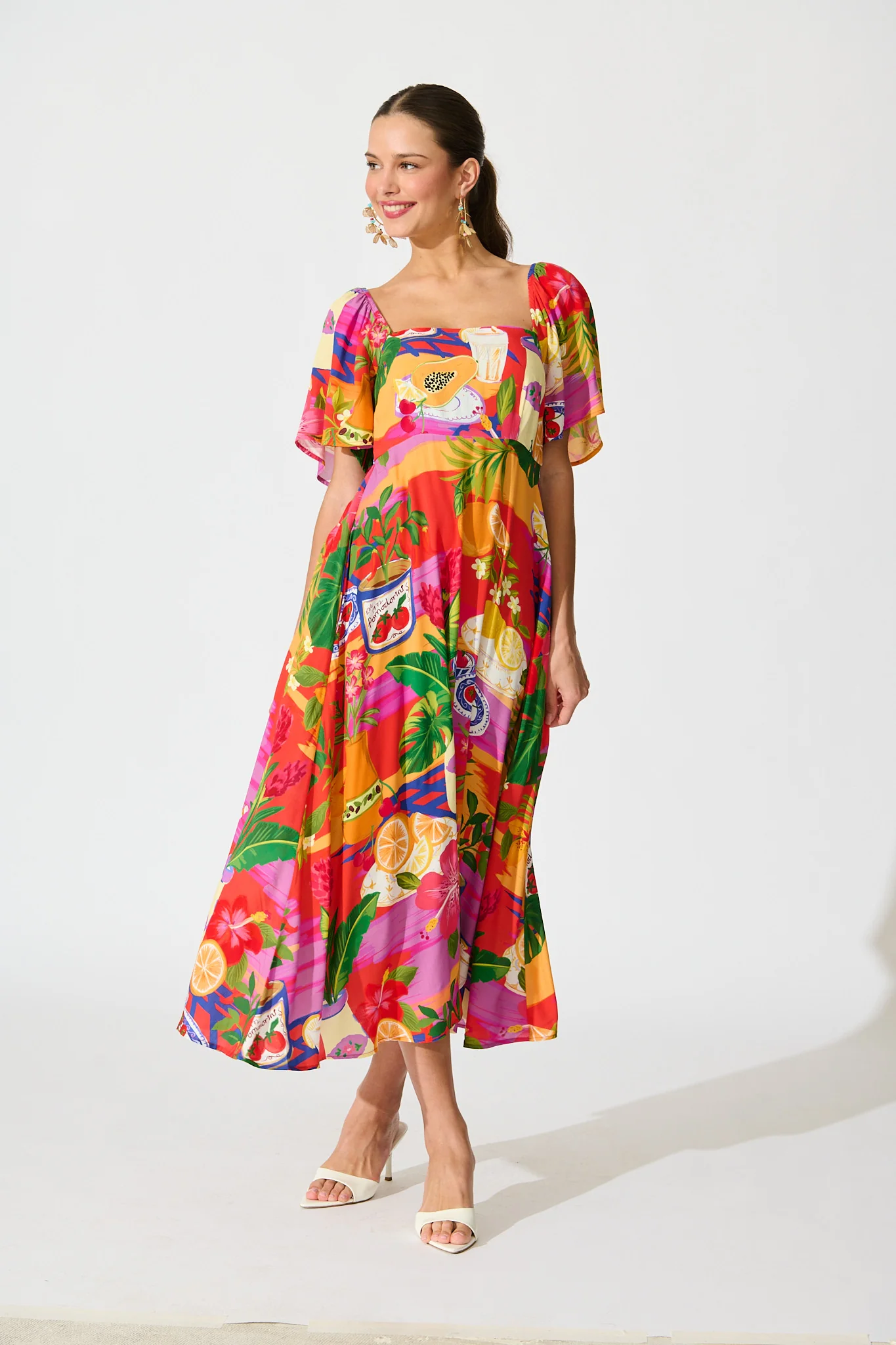 lazure Midi Dress in Purple Multi Print