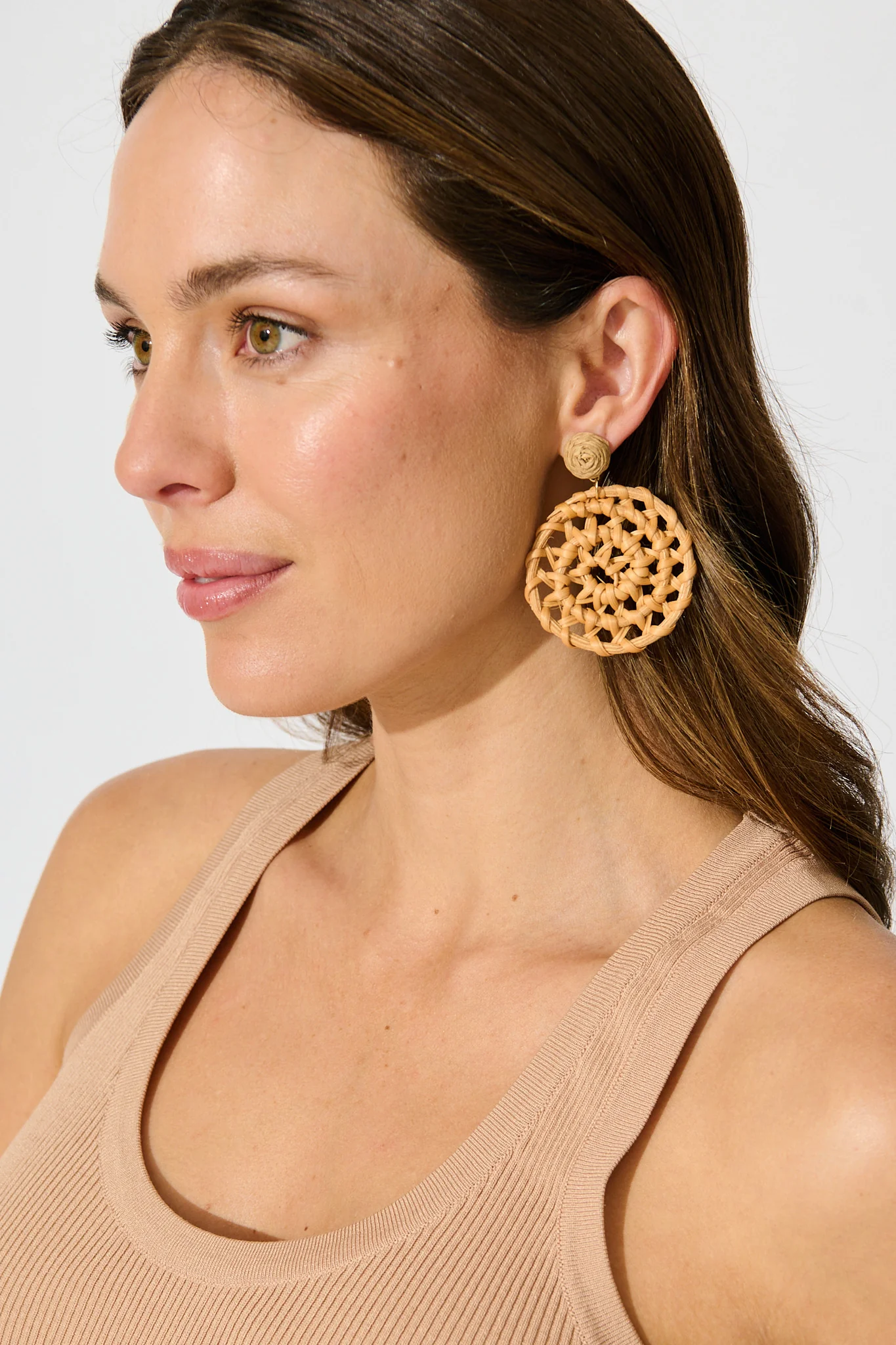 Leana Drop Earrings in Natural Raffia with Gold Accent - Image 4