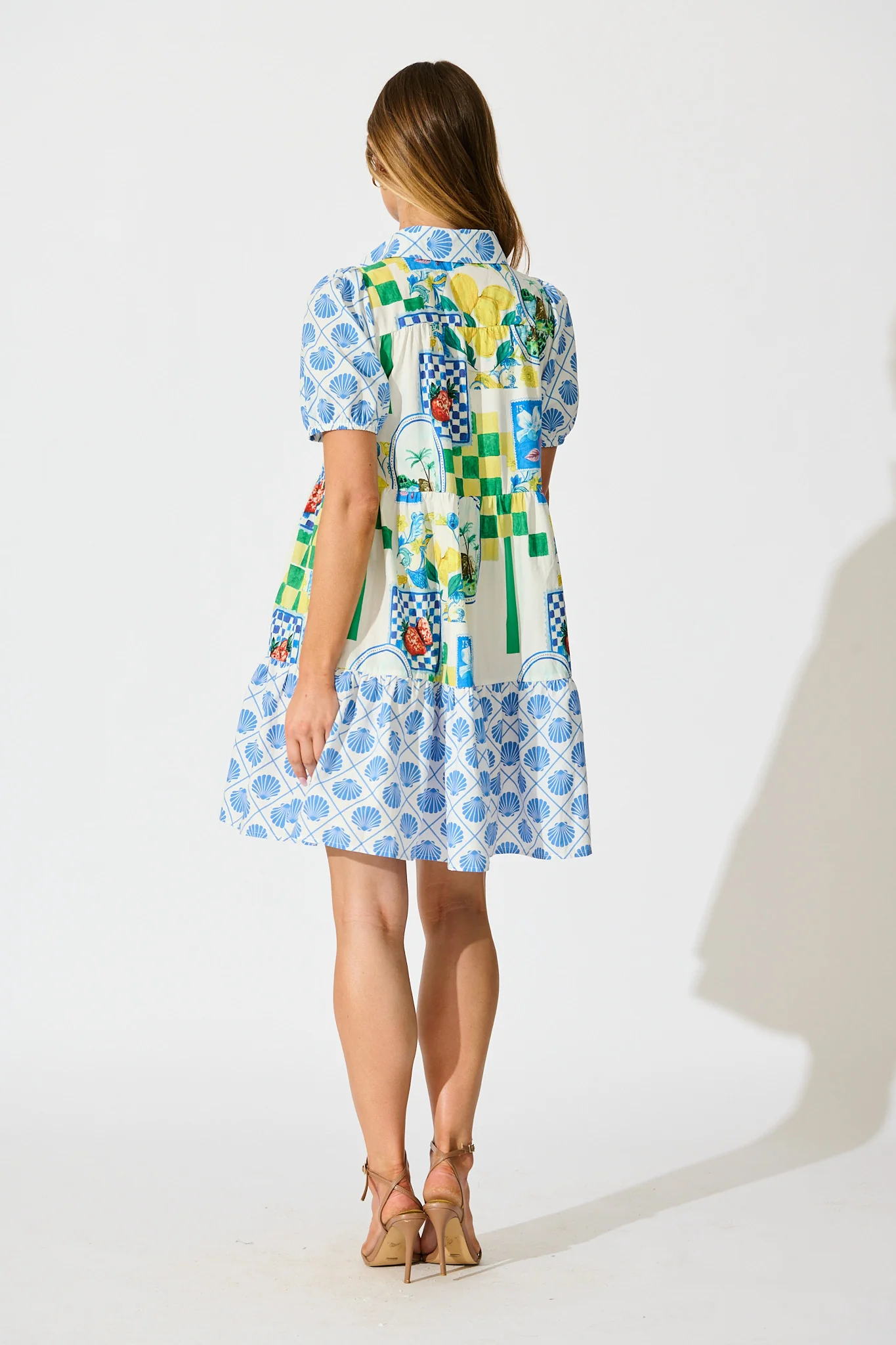 Lemon Kissed Shirt Dress in White Multi Lemon Cotton - Image 4