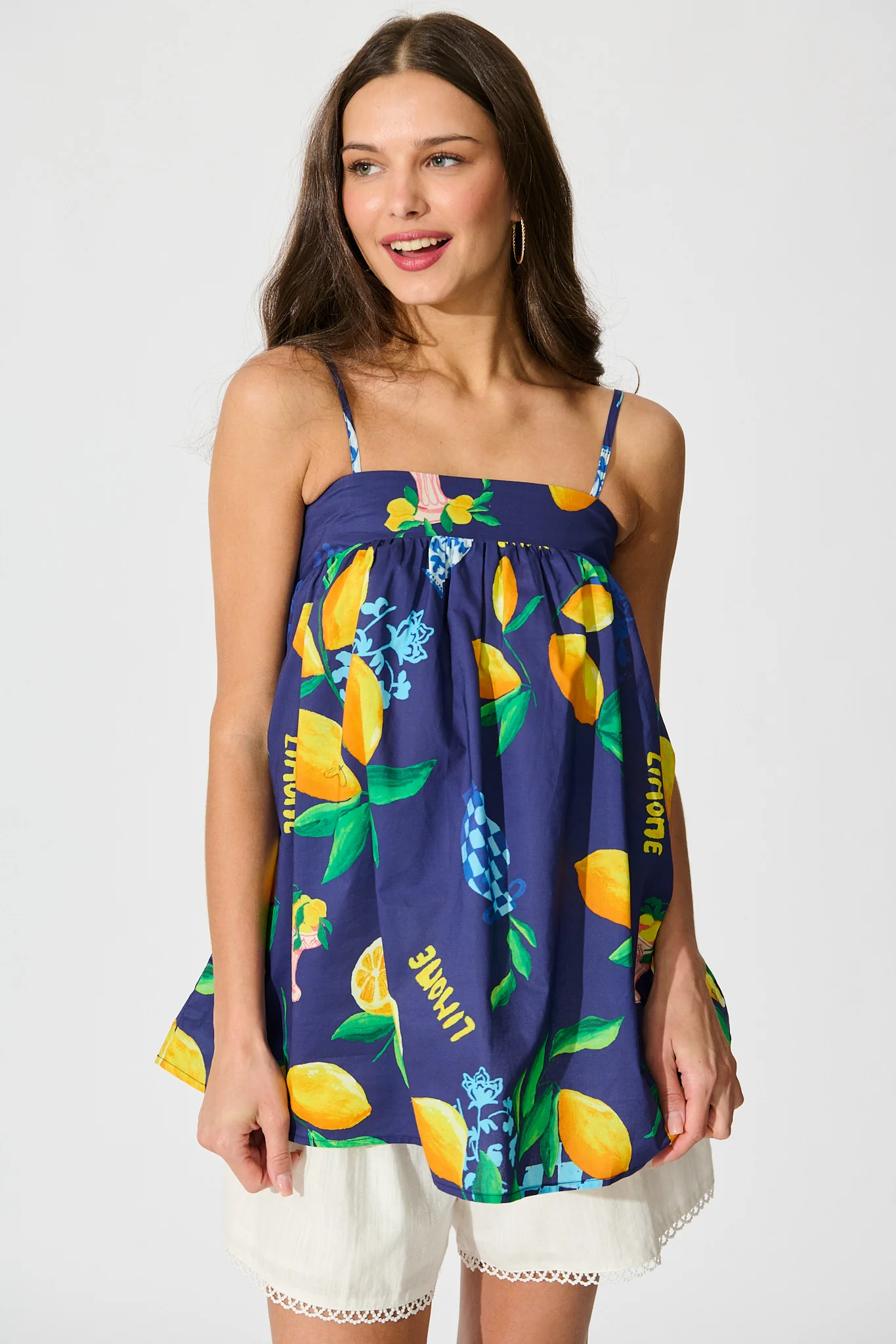 Lemon Zest Top in Navy with Lemon Print Cotton