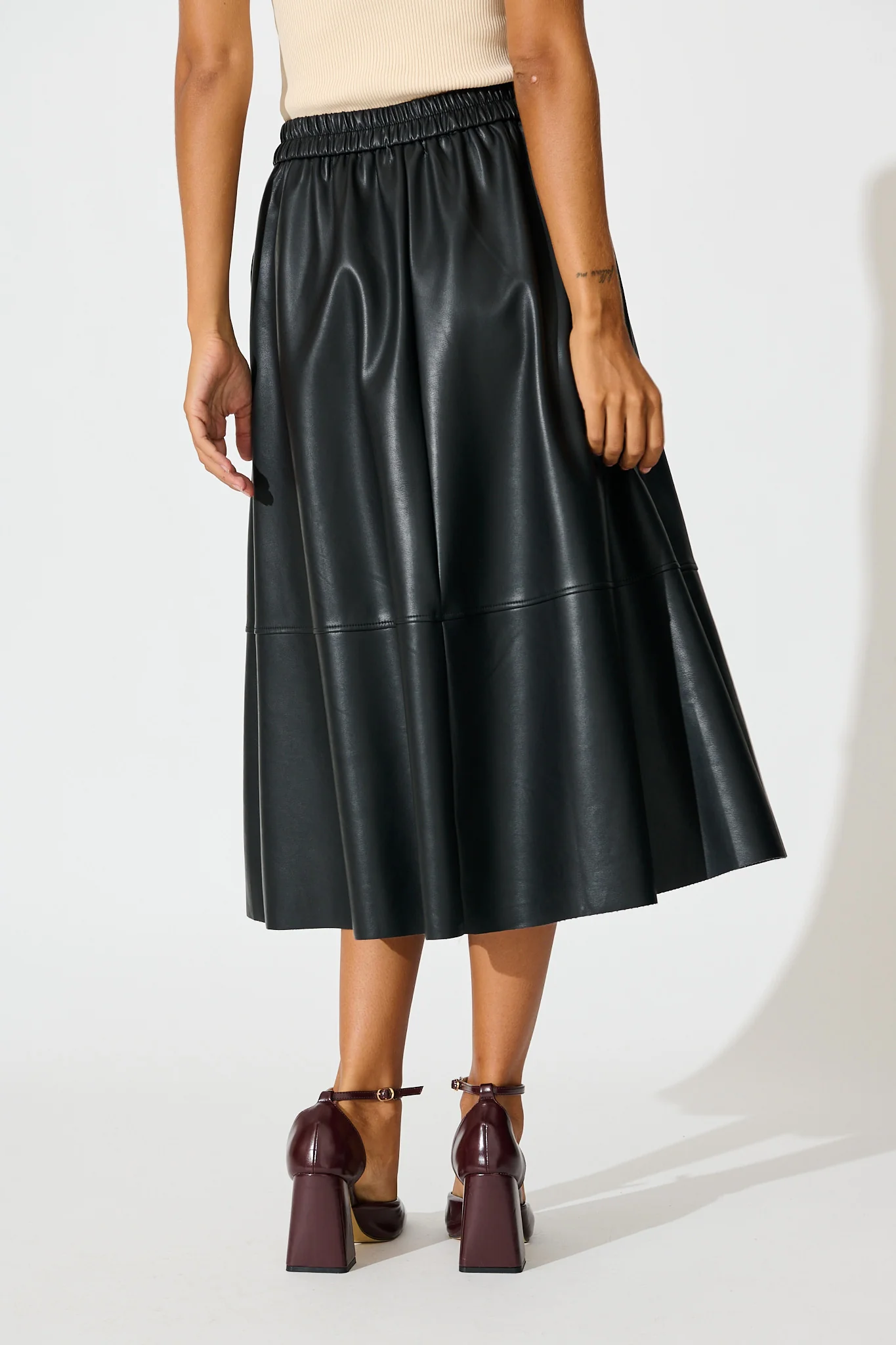 Let It Happen Midi Skirt in Black Leatherette - Image 3