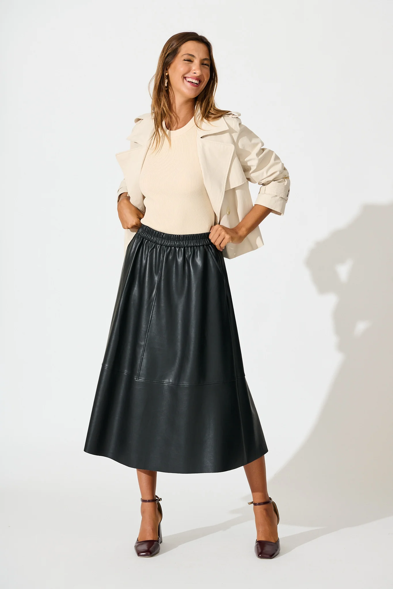 Let It Happen Midi Skirt in Black Leatherette - Image 4