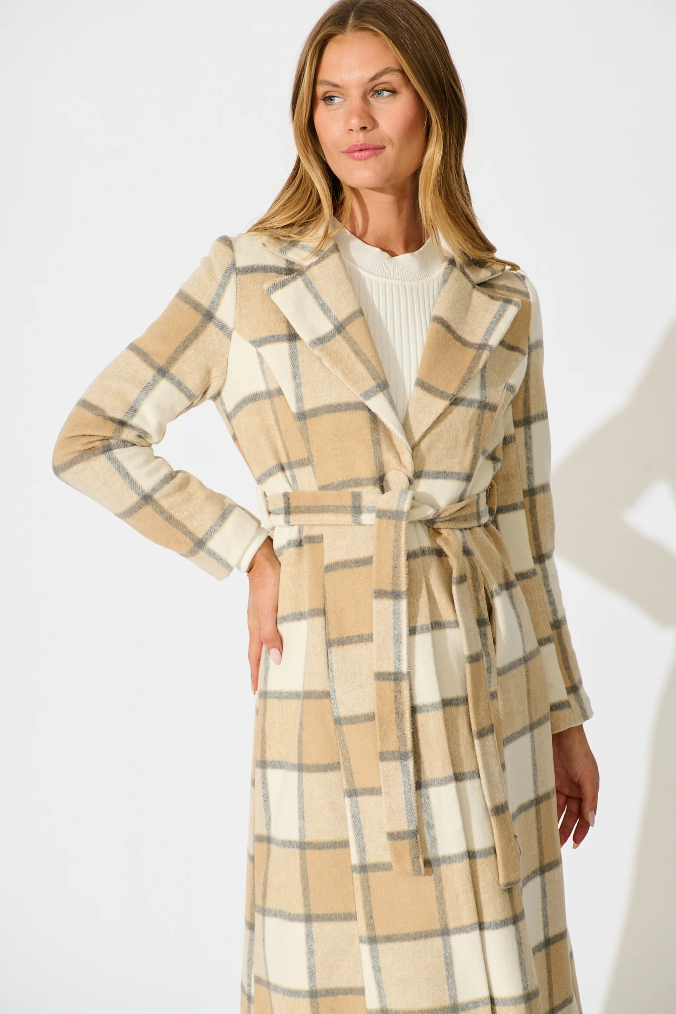 Lexington Coat in in Beige Check - Image 2