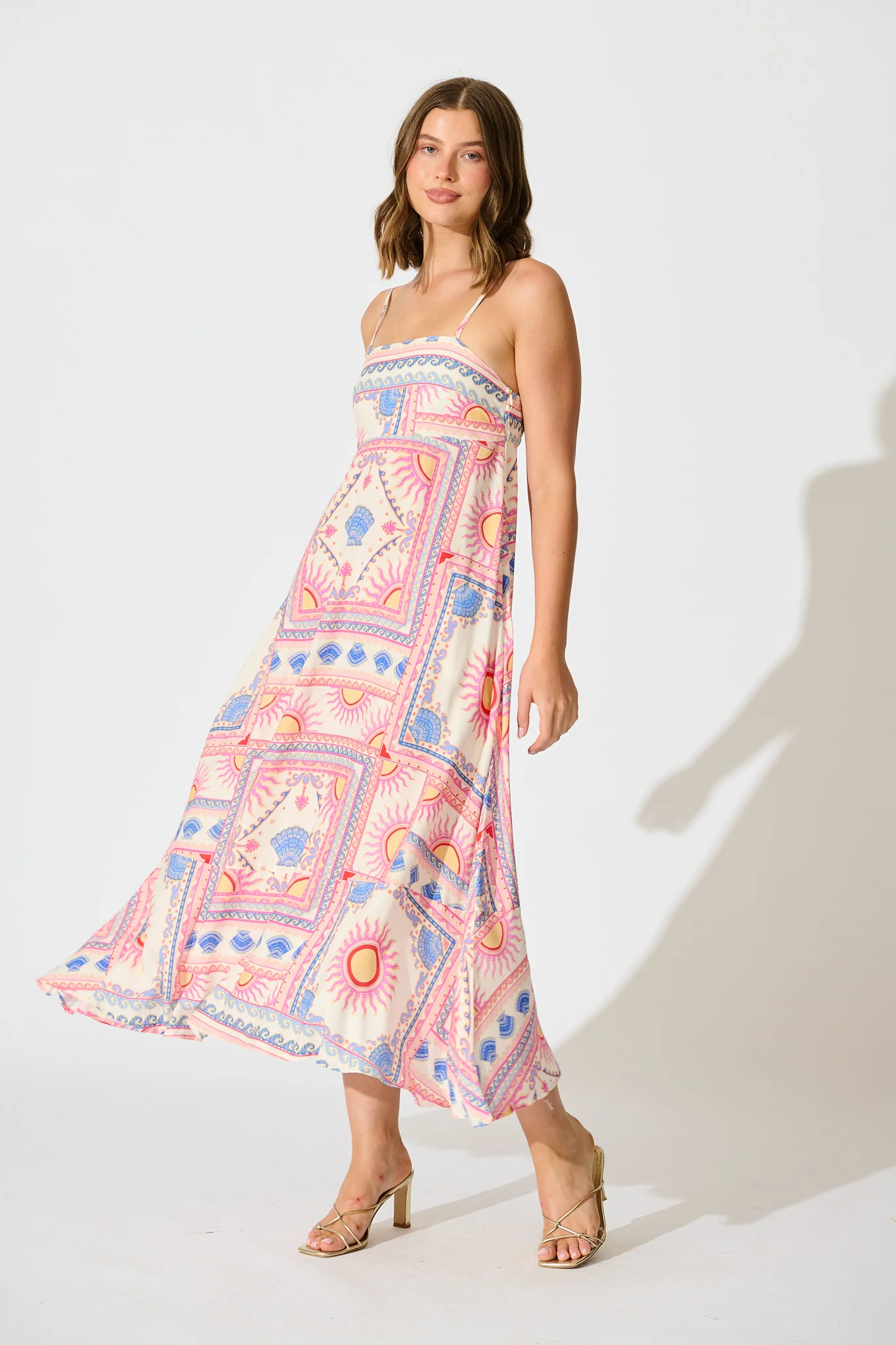 Leya Midi Sundress in Pink Tile Print
