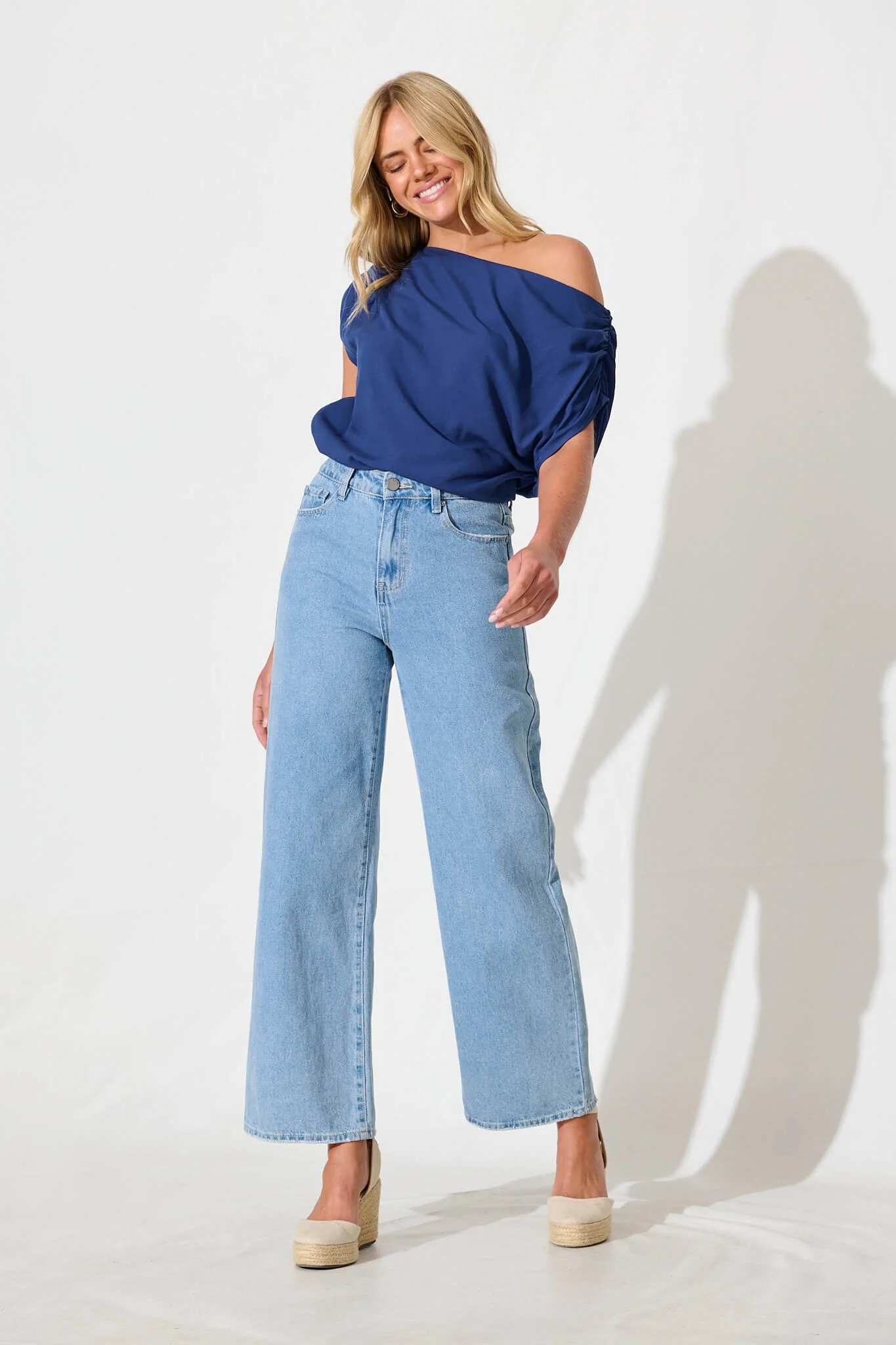 Liana Off Shoulder Top in Navy - Image 4