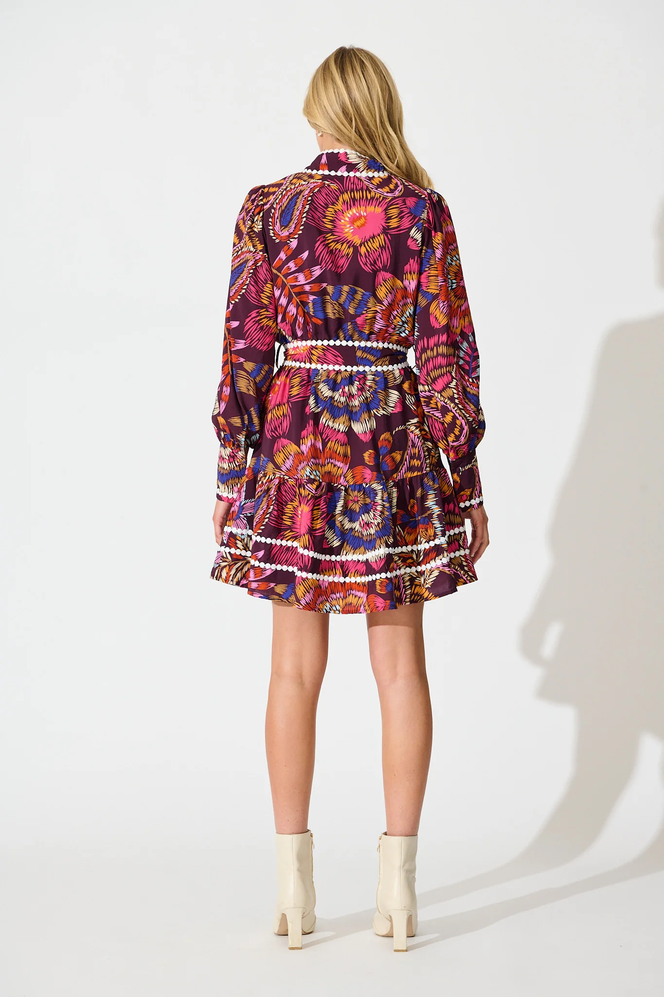 Liberty Dress in Multi Wine Floral with Contrast Trim - Image 4