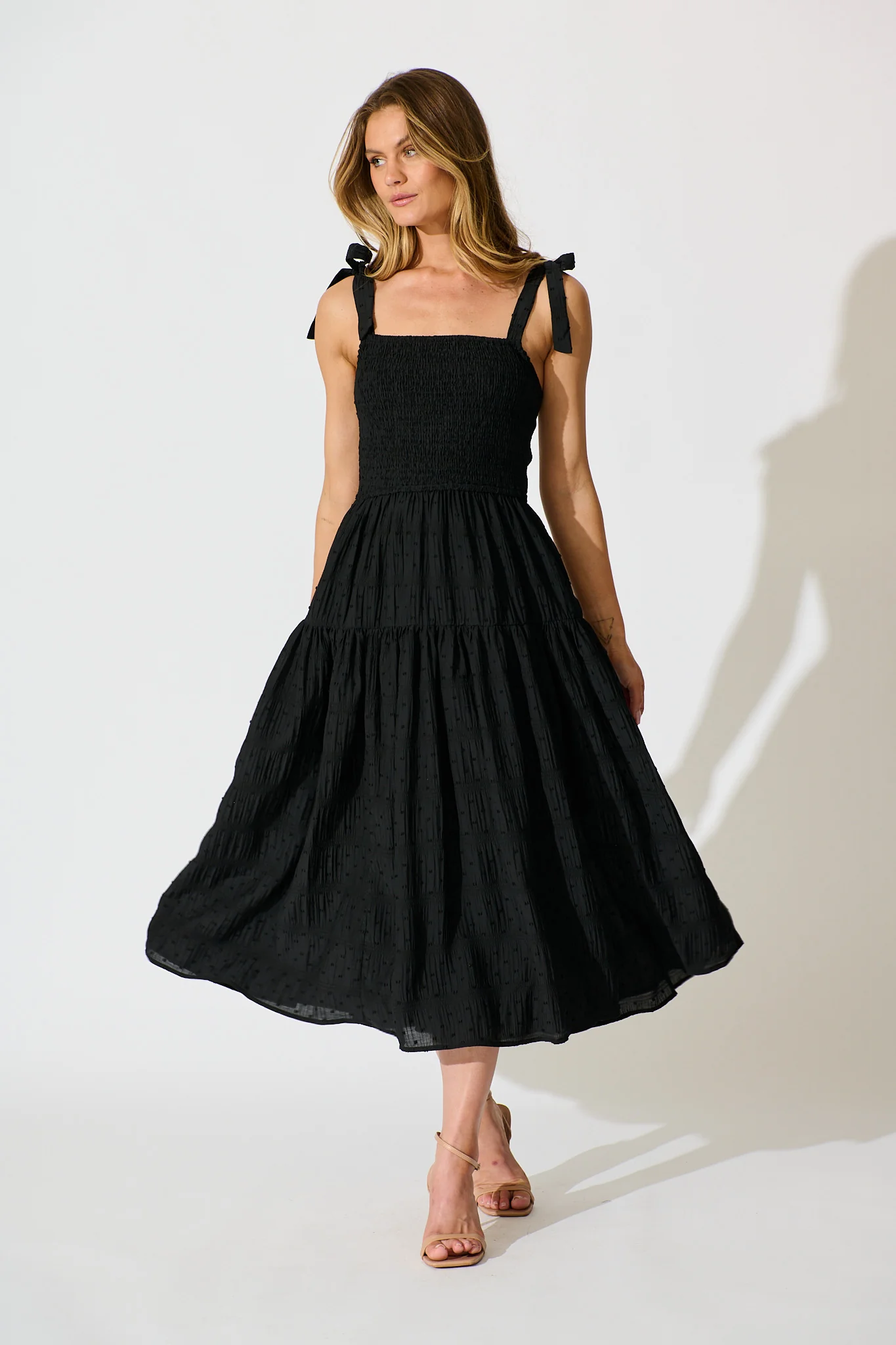 Lila Rea Maxi Sundress in Black Swiss Dot