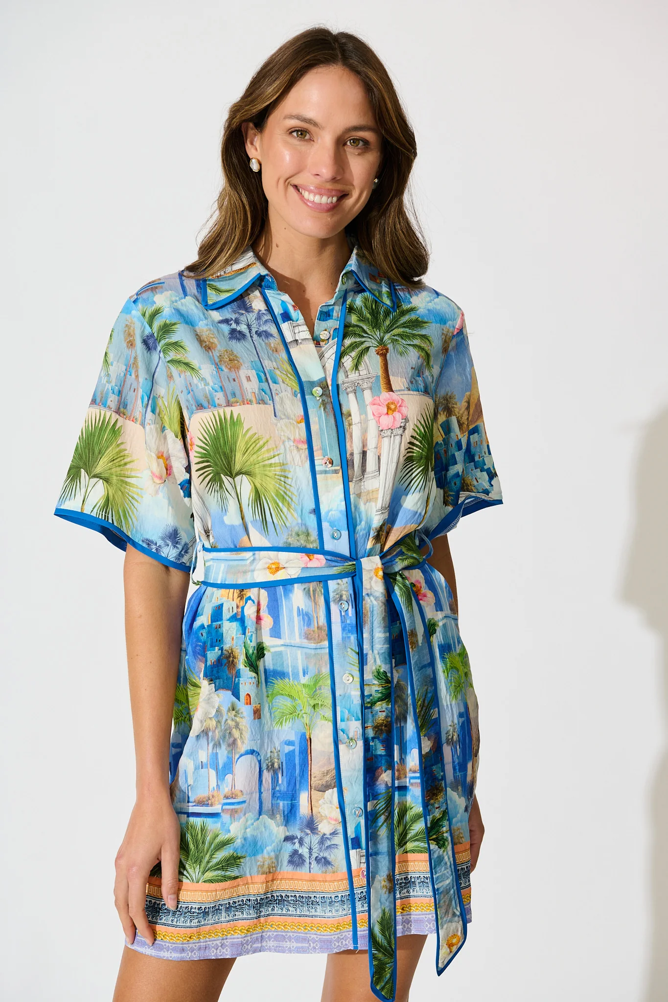 Lila Shirt Dress in Blue Multi Print - Image 2