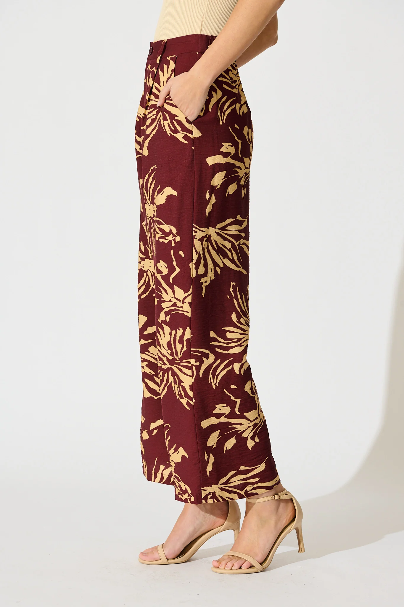 Linear Bloom Pant in Wine with Cream Print - Image 2