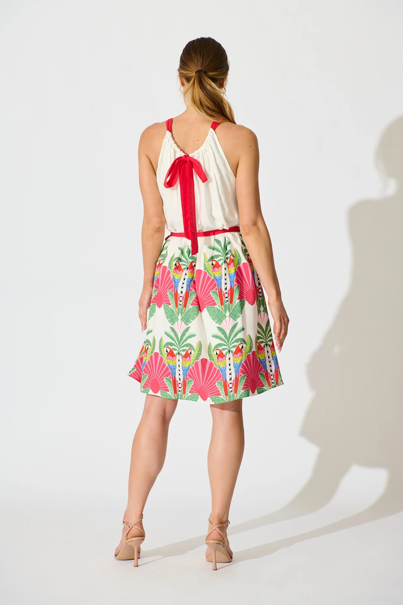 Linley Dress in White with Red Multi Tropical Print - Image 4