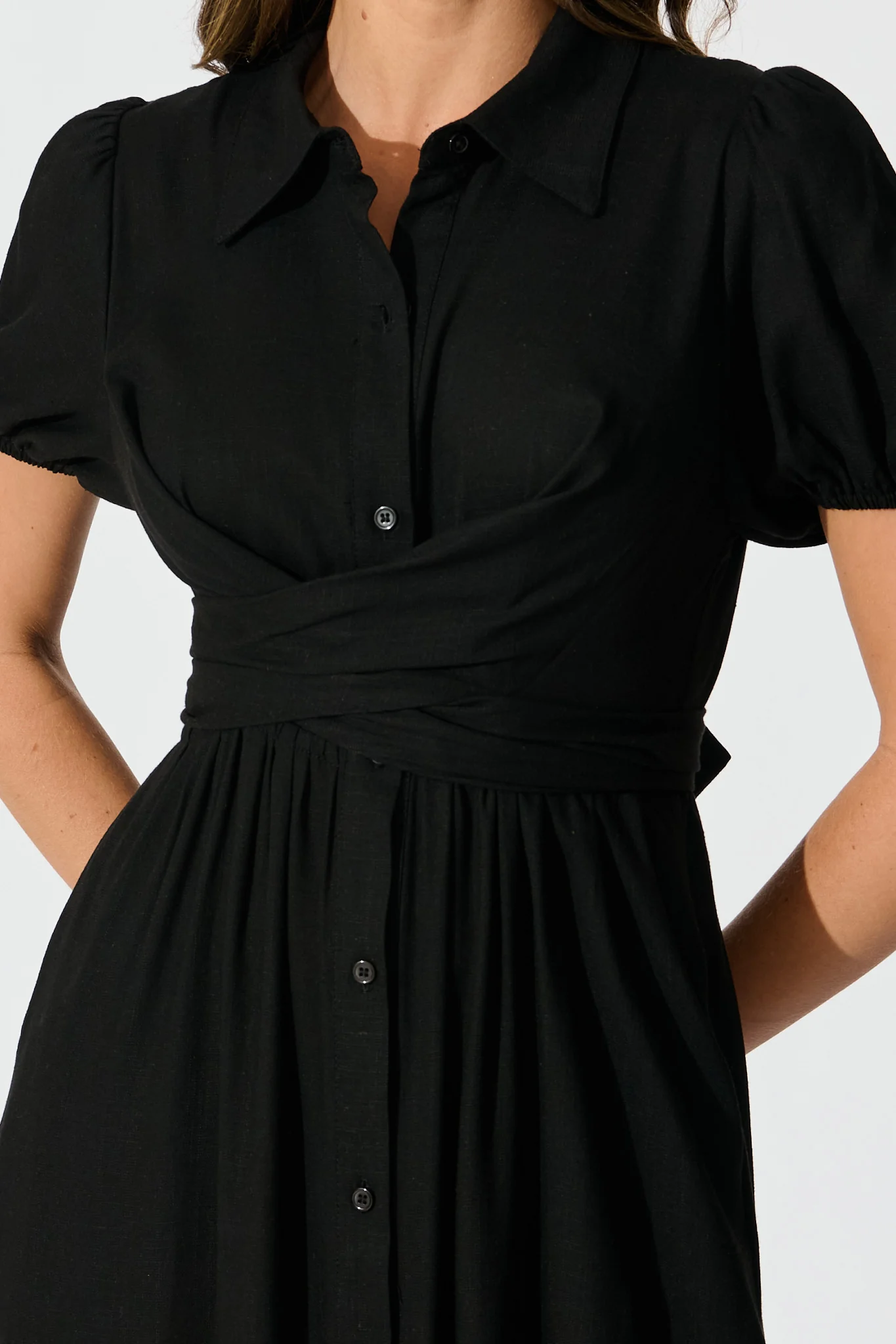 Lioda Midi Shirt Dress in Black Linen Blend - Image 7