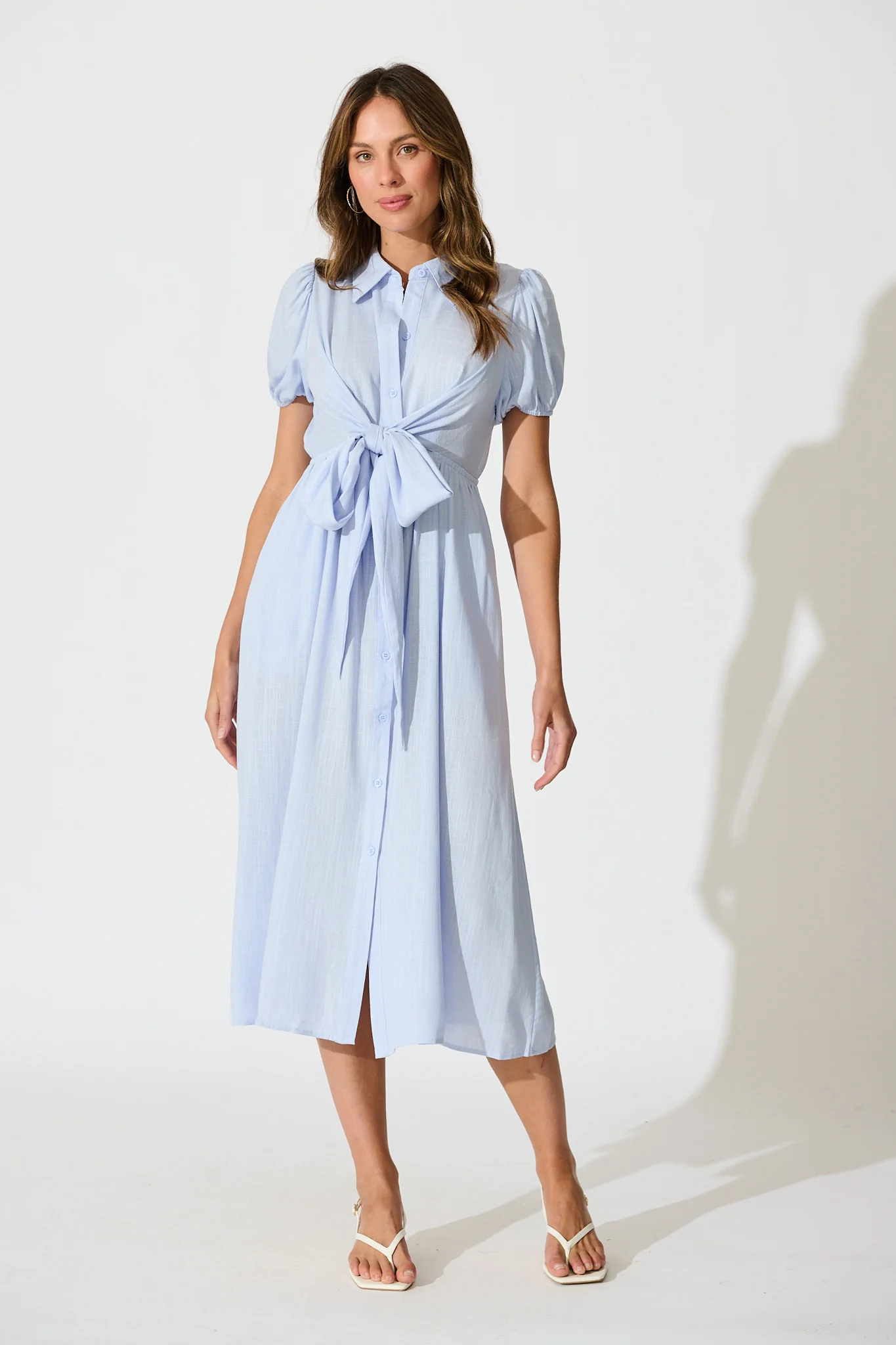 Lioda Midi Shirt Dress in Light Blue Linen Blend