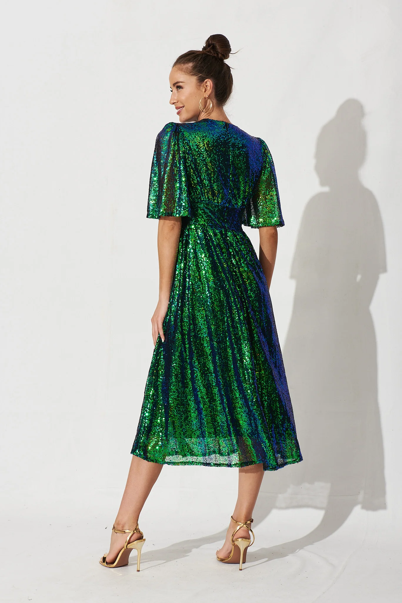 Livorno Midi Dress In Green Sequin - Image 4
