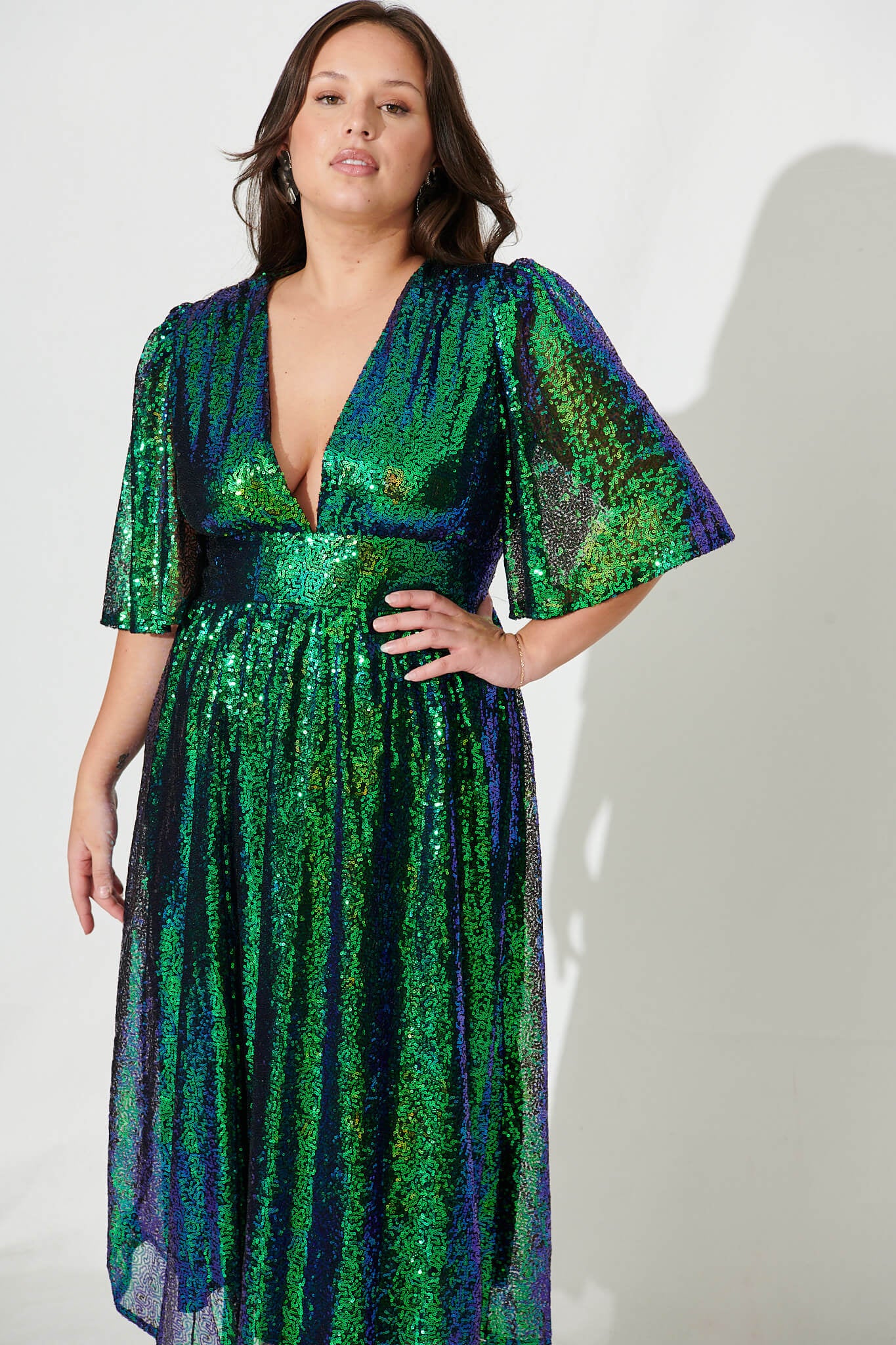 Livorno Midi Dress In Green Sequin - Image 5