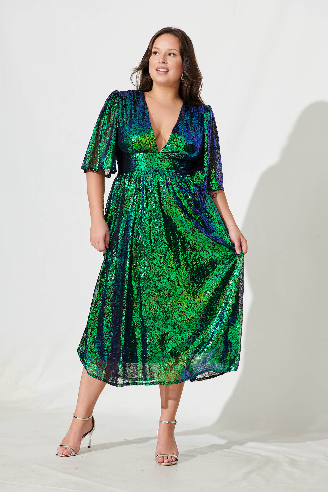 Livorno Midi Dress In Green Sequin - Image 6
