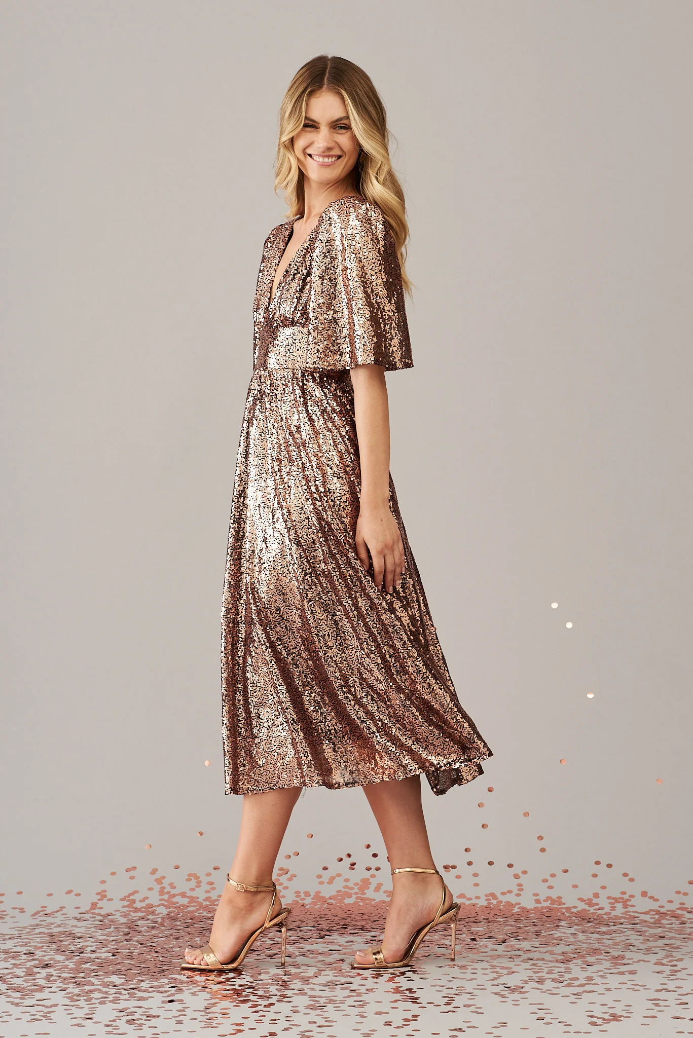 Livorno Midi Dress In Rose Gold Sequin - Image 5