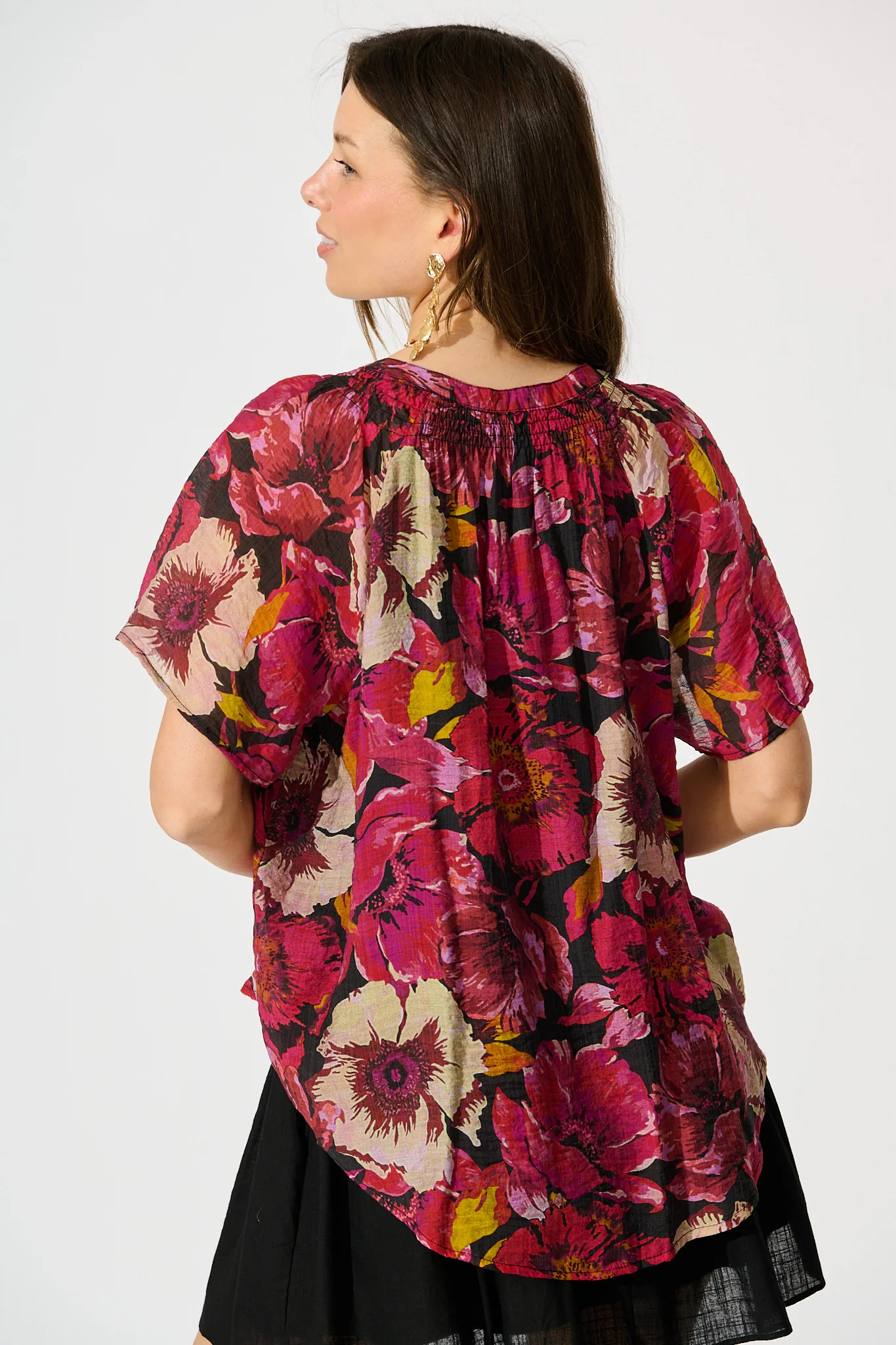 Lombard Top in Black with Pink Floral - Image 3