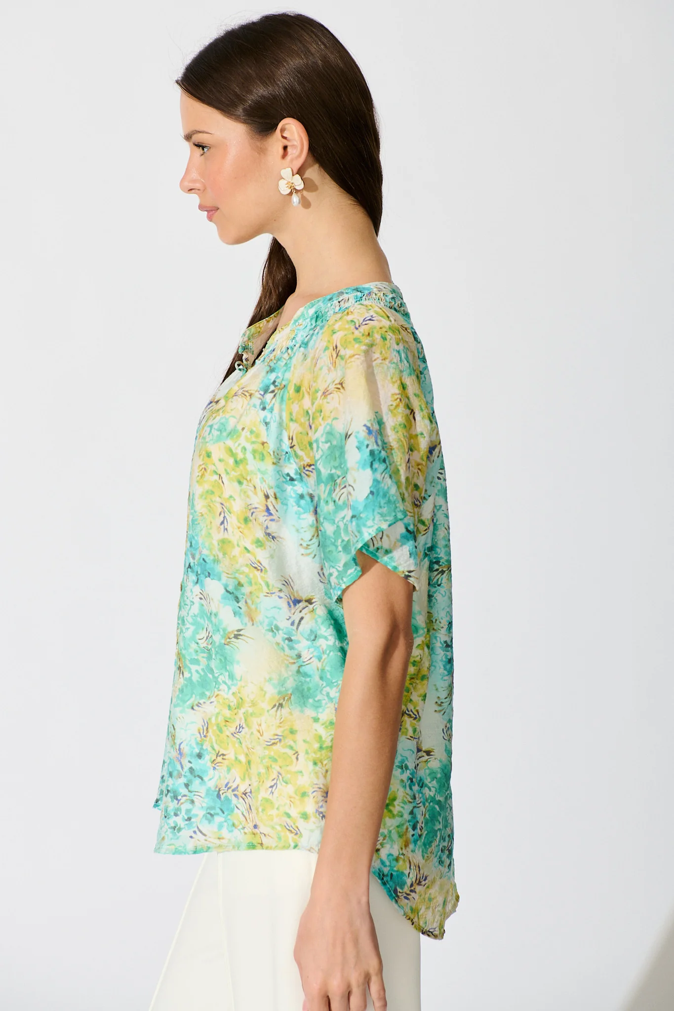 Lombard Top in Blue and Green Floral - Image 3