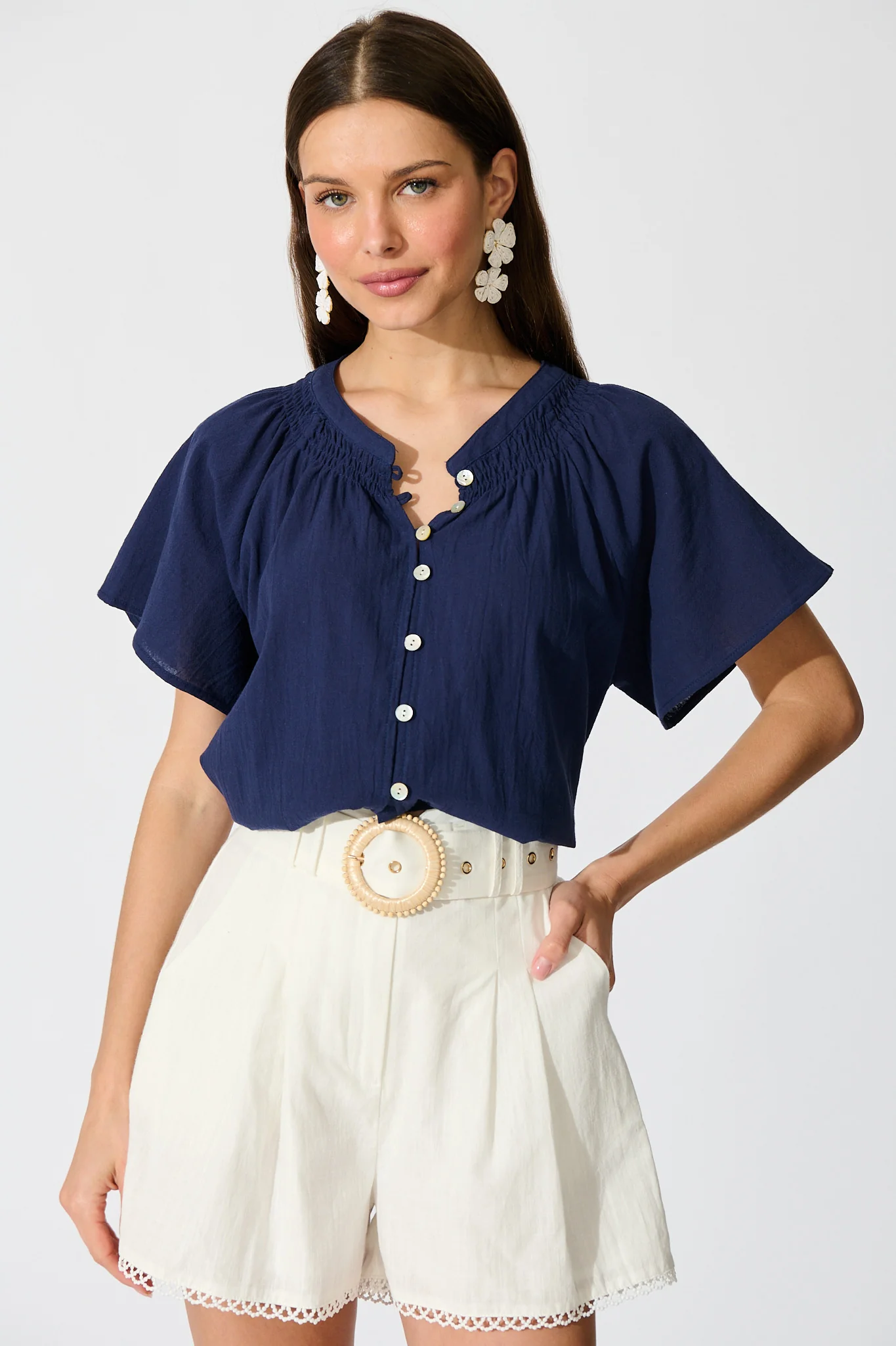 Lombard Top in Navy Cotton Linen - Image 5