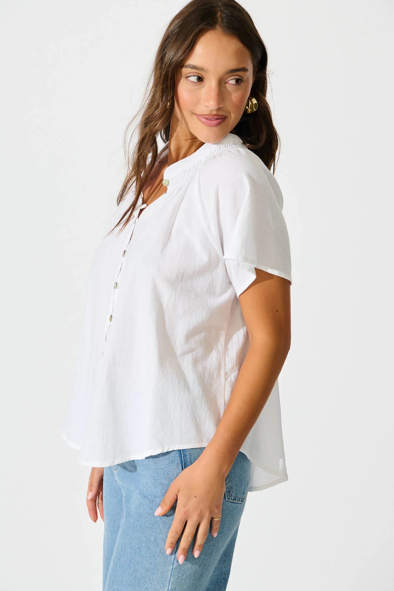 Lombard Top in White Cotton Linen - Image 5