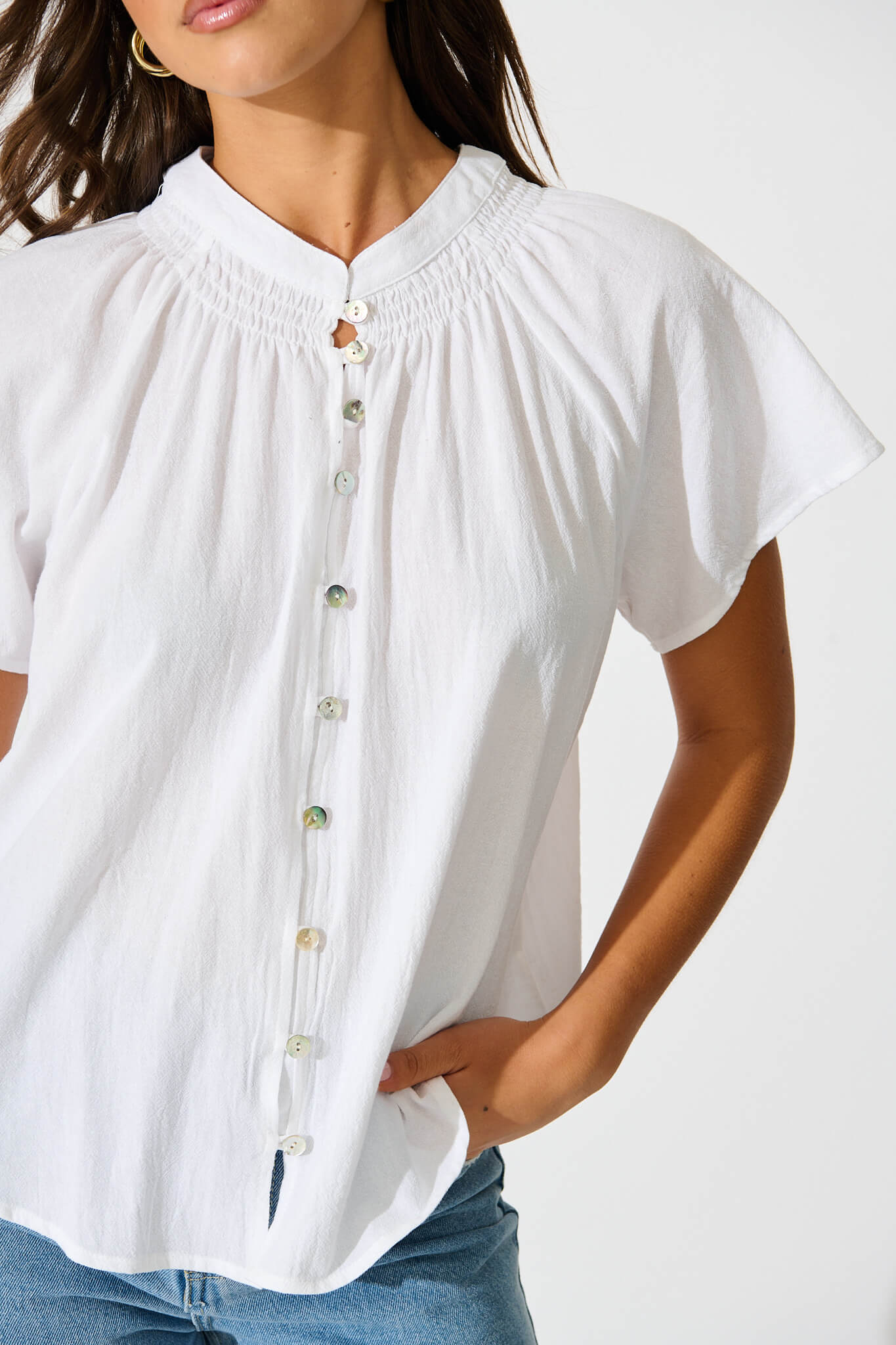 Lombard Top in White Cotton Linen - Image 8