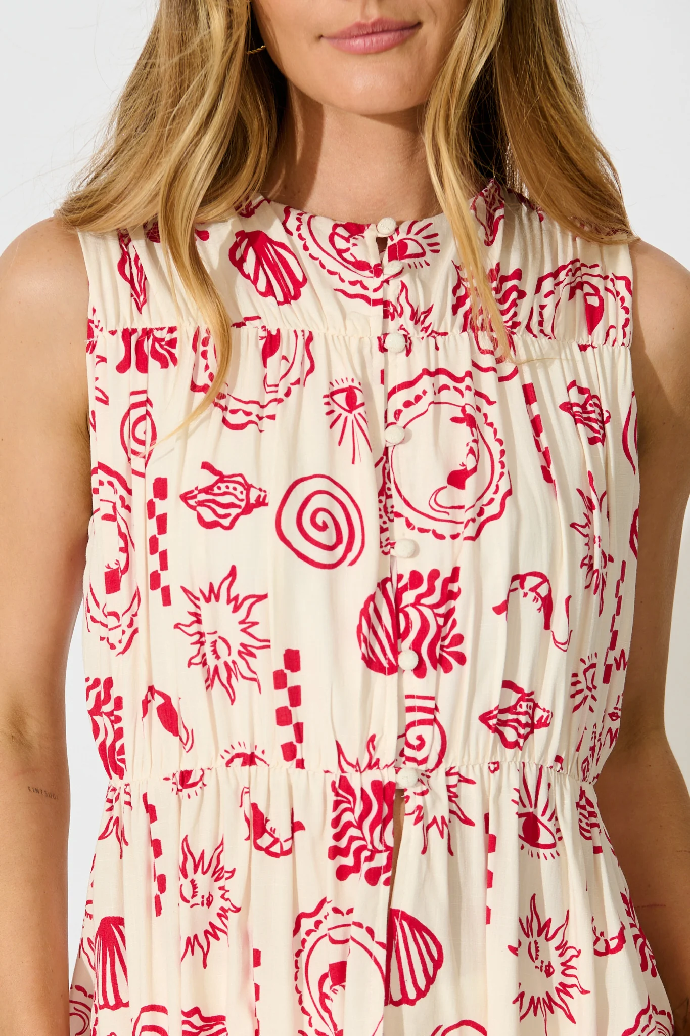 Lorieanne Top in Cream with Red Print - Image 5
