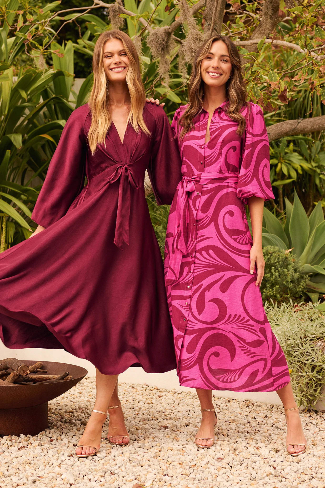 Lorna Maxi Shirt Dress in Pink with Wine Print - Image 5