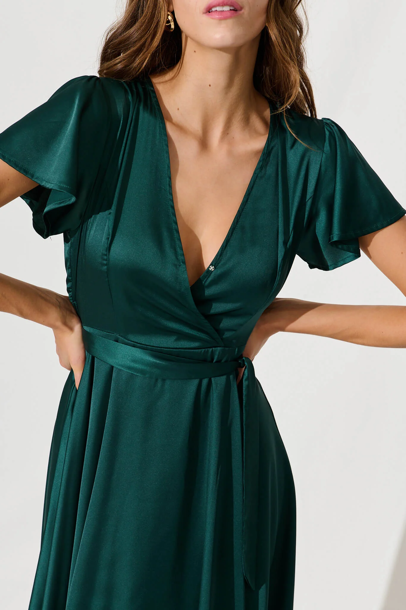 Loulou Maxi Dress In Emerald Satin - Image 10