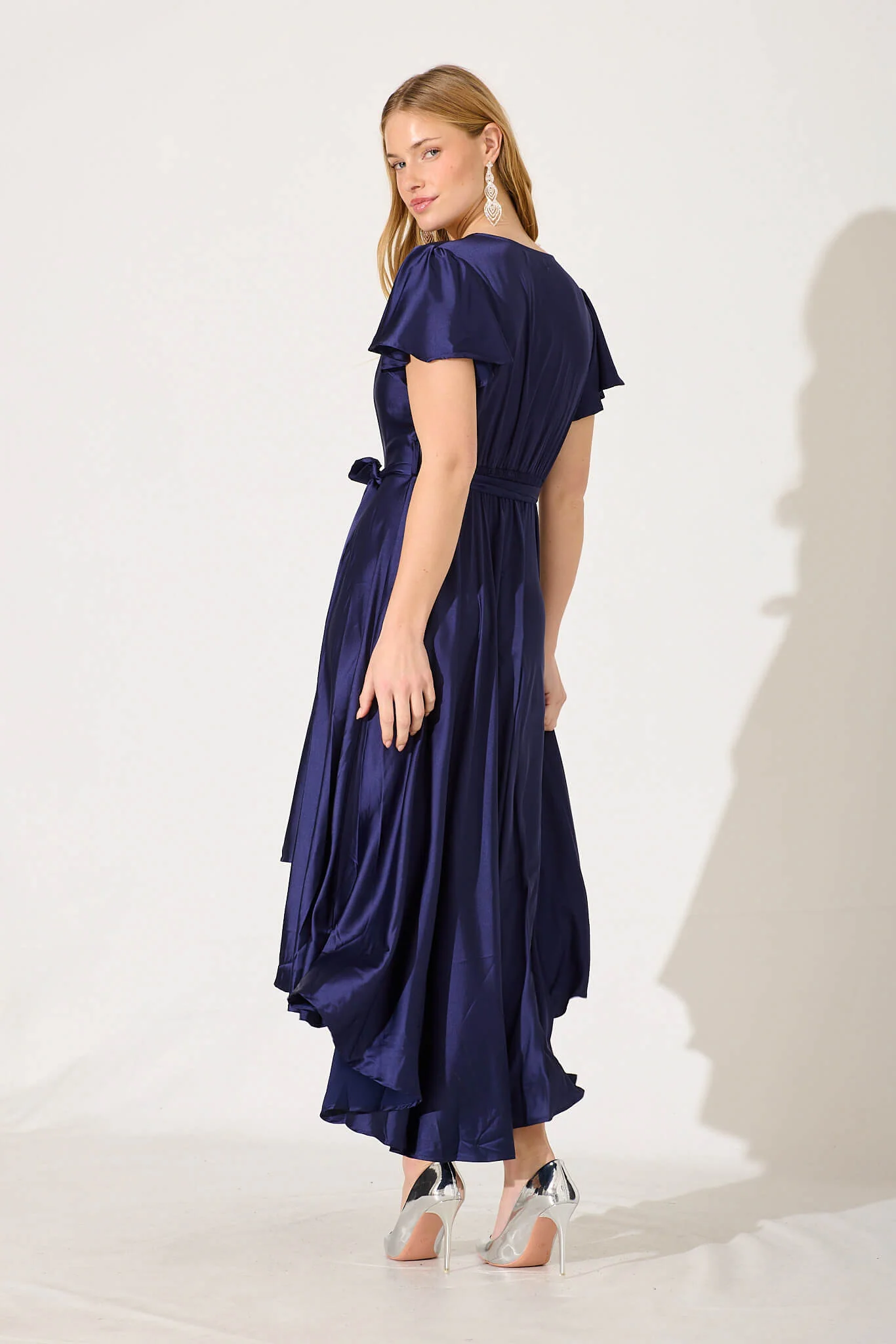 Loulou Maxi Dress In Navy Satin - Image 4