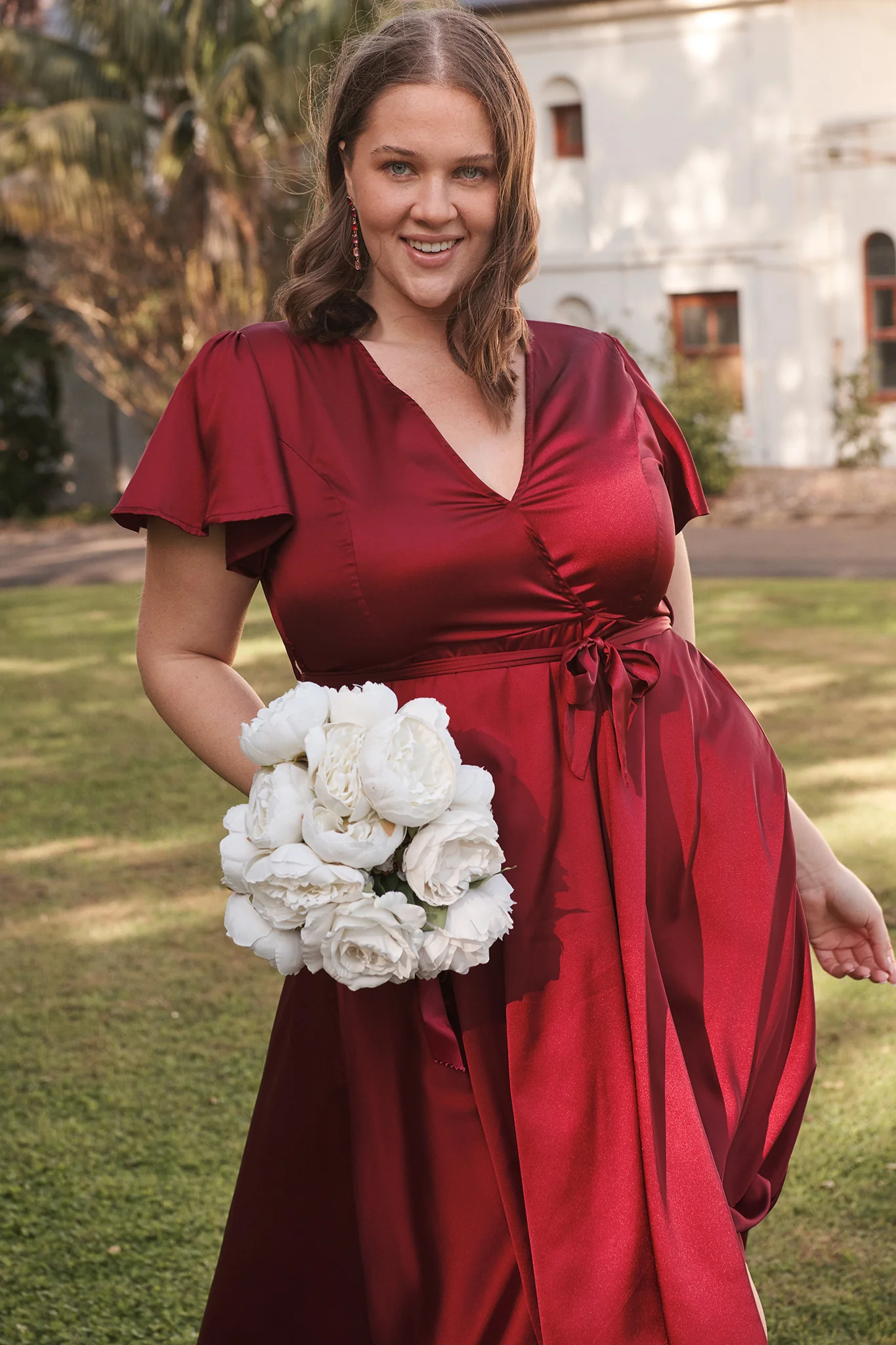 Loulou Maxi Dress in Wine Satin - Image 7