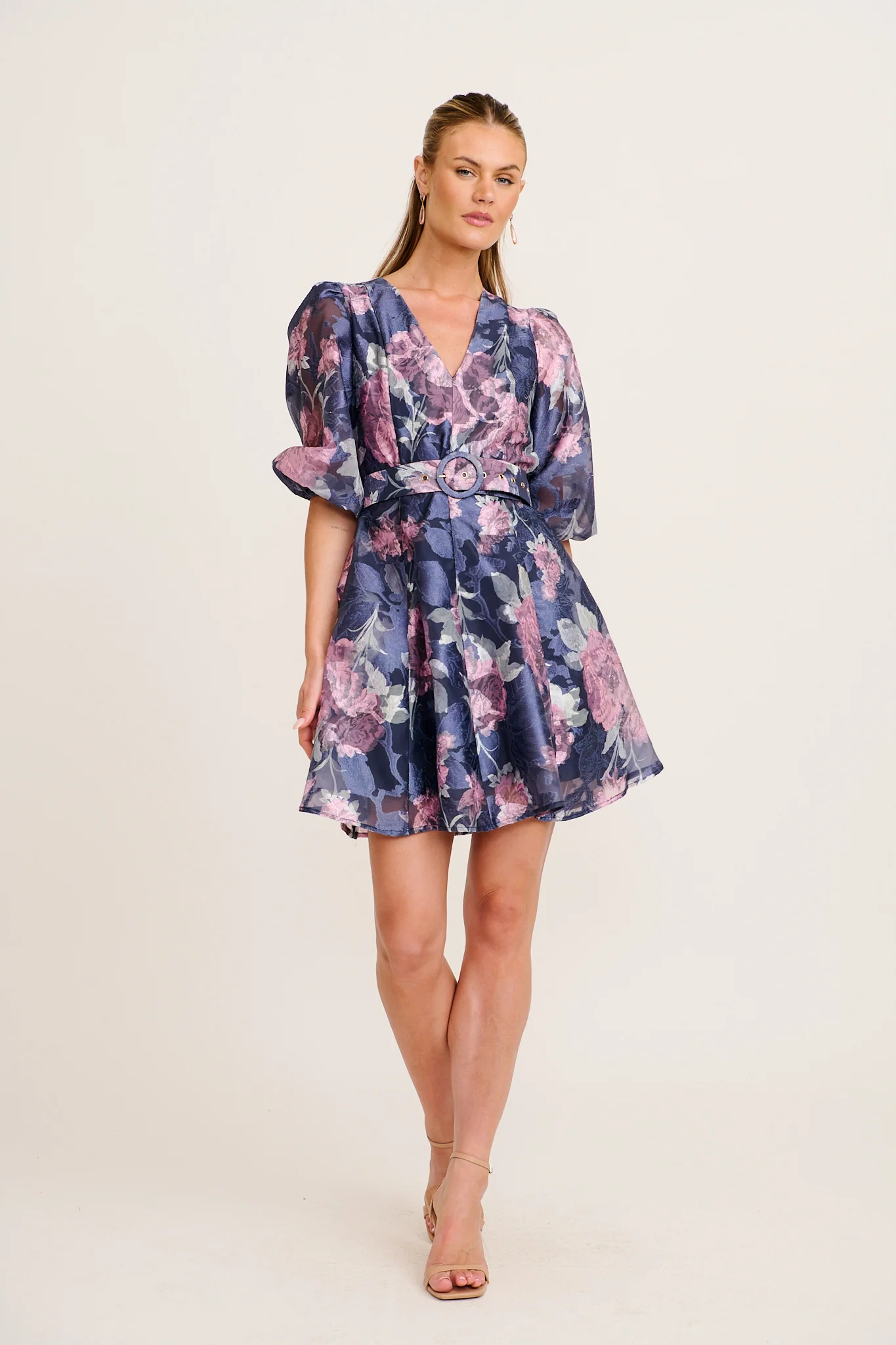 Love Emotions Dress in Navy with Pink Floral Organza