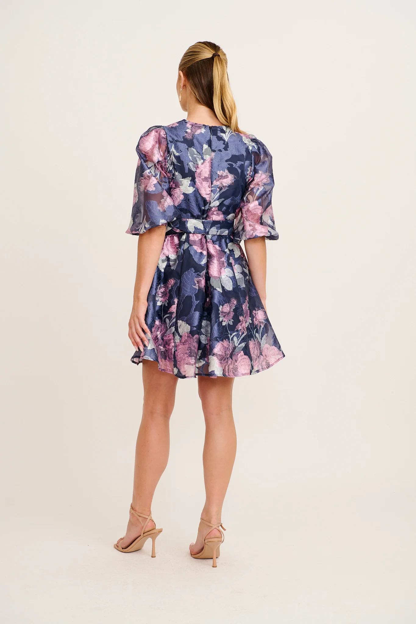 Love Emotions Dress in Navy with Pink Floral Organza - Image 4