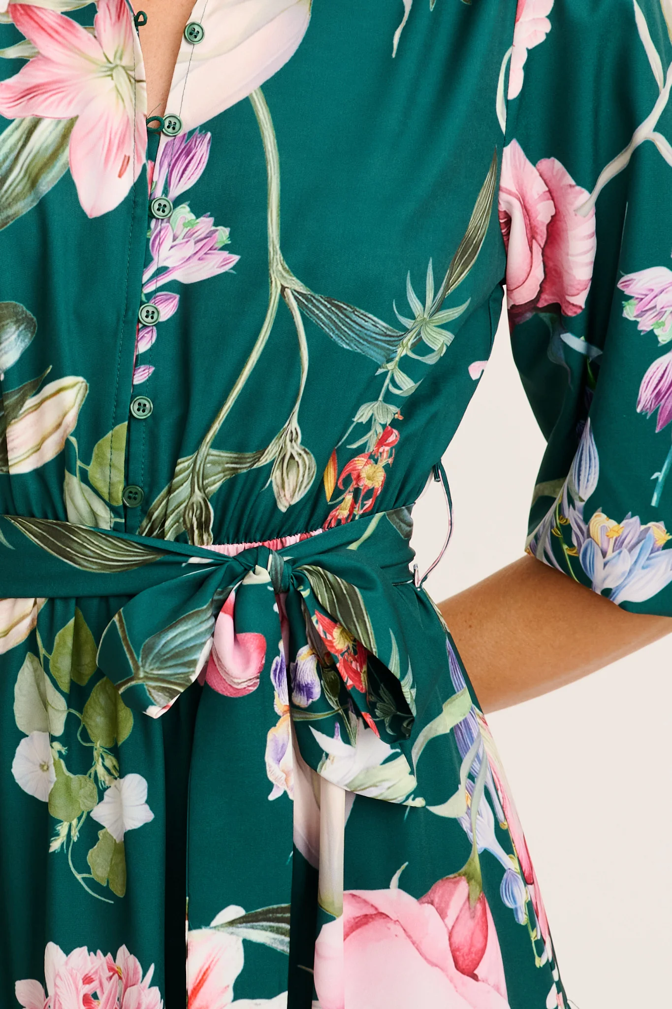 Love Song Maxi Dress in Green with Blush Floral - Image 5