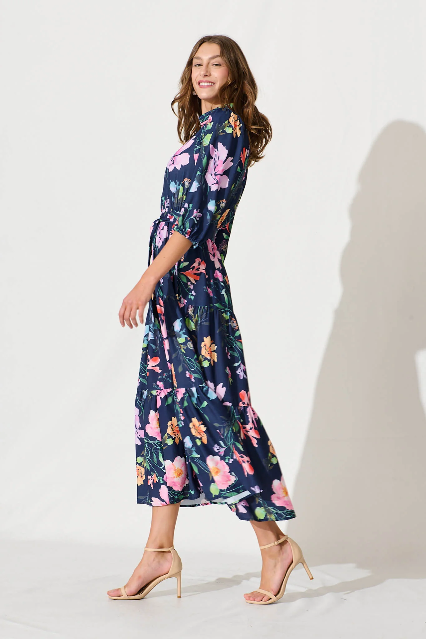 Love Song Maxi Dress In Navy With Multi Floral Print - Image 3
