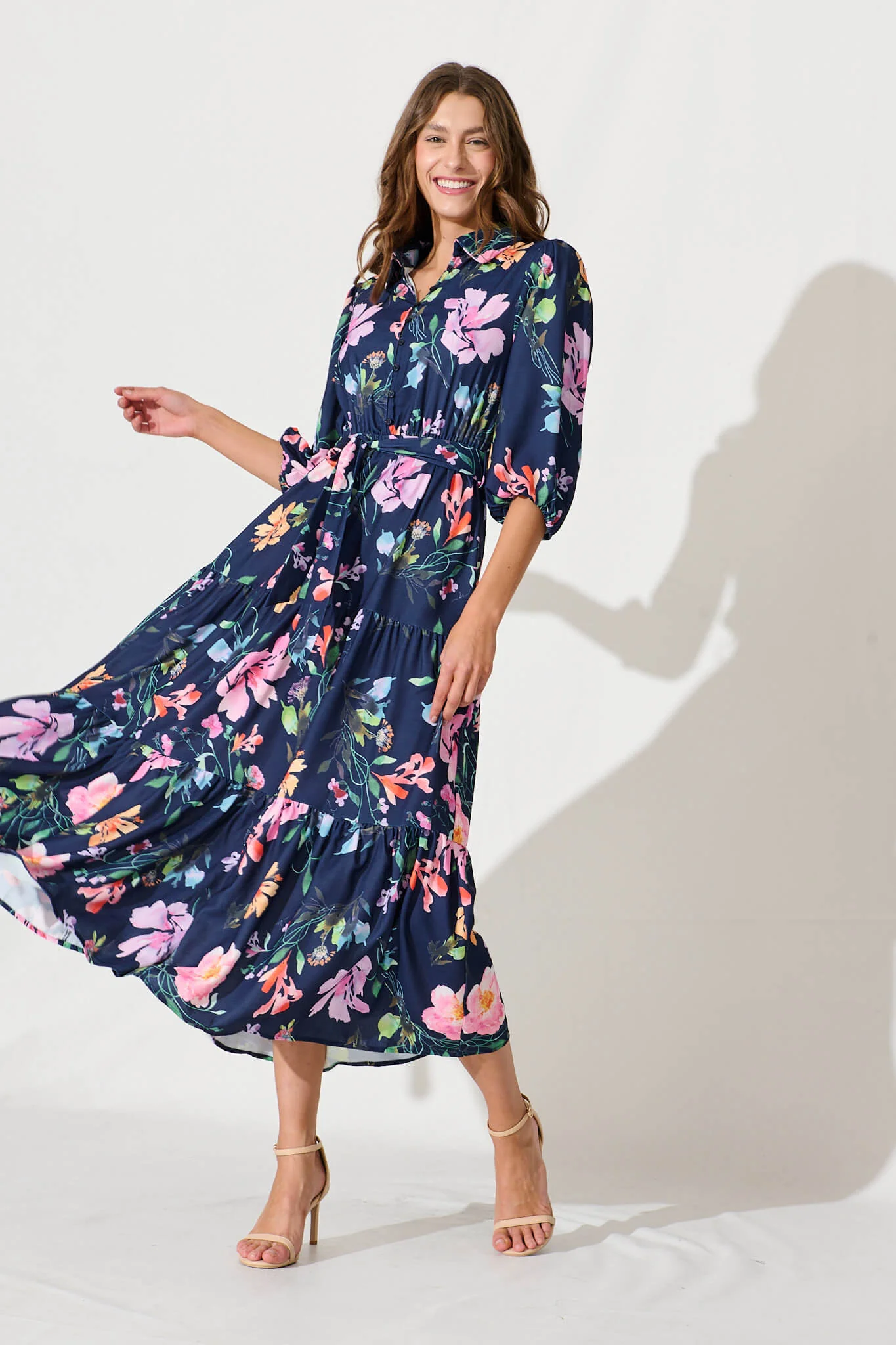 Love Song Maxi Dress In Navy With Multi Floral Print - Image 5